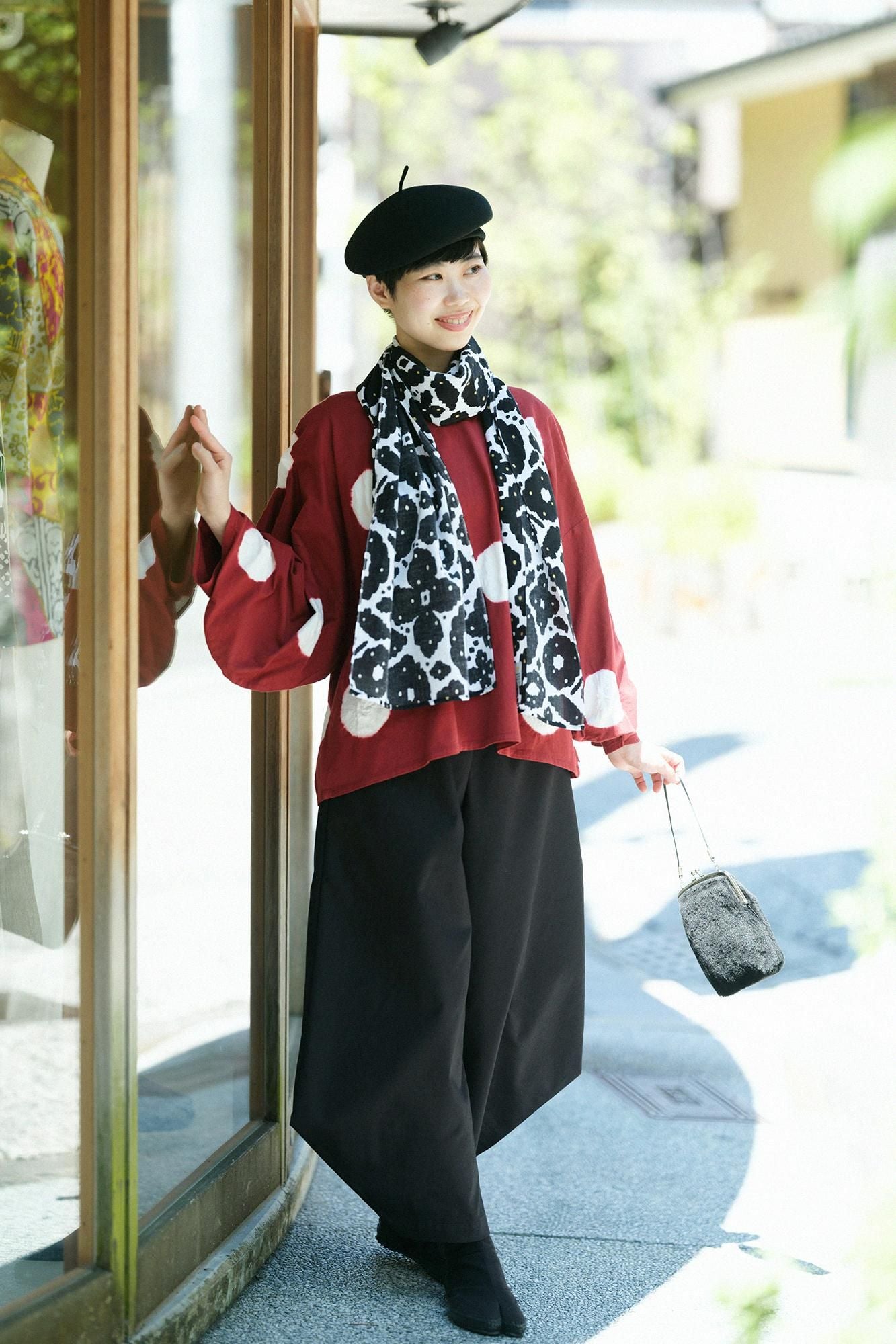 TabataTie-dye Naginata Square Top(Tashika Naginataminds old time withstomach)/Large Polka Dots Dark brown x oneminds old time withtoo