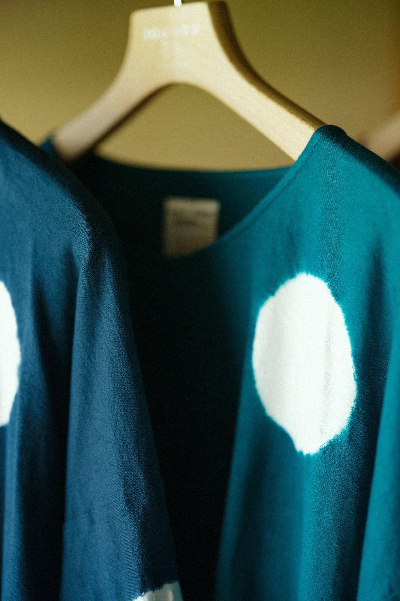 田端紮染 圓弧袖 方形上衣/大圓點 常磐綠×白色