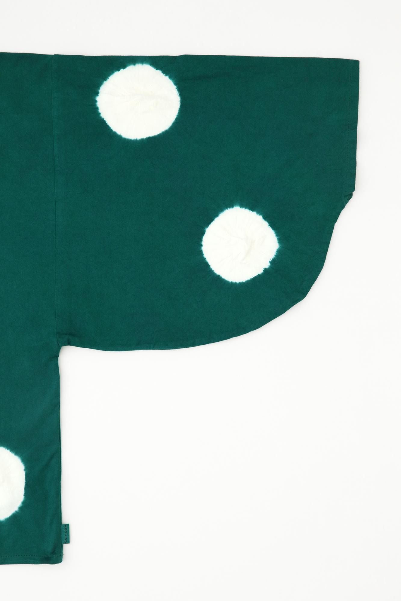 田端紮染 圓弧袖 方形上衣/大圓點 常磐綠×白色