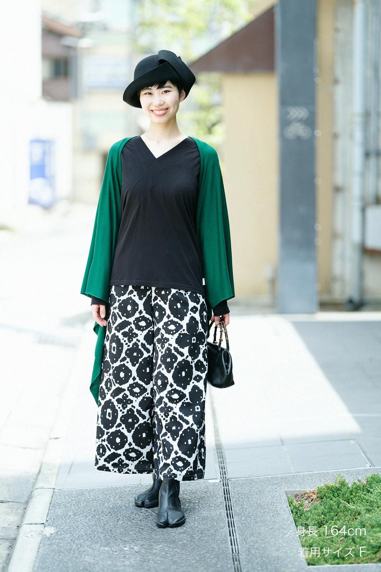 平針織 可洗羊毛飛鼠袖外披/千歲綠色