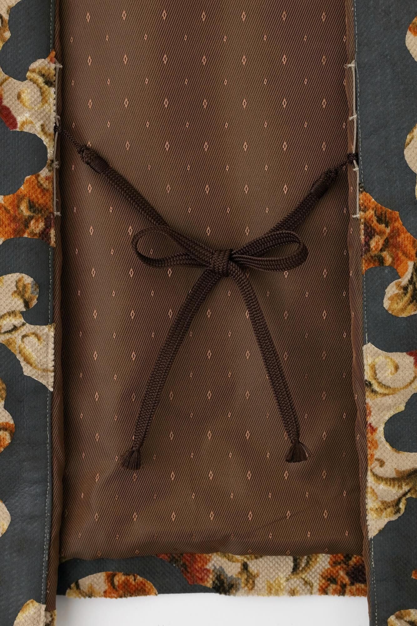 Corduroy Hanten Long-sleeved Jacket with Lining / Chinese Flower and Raging Billows