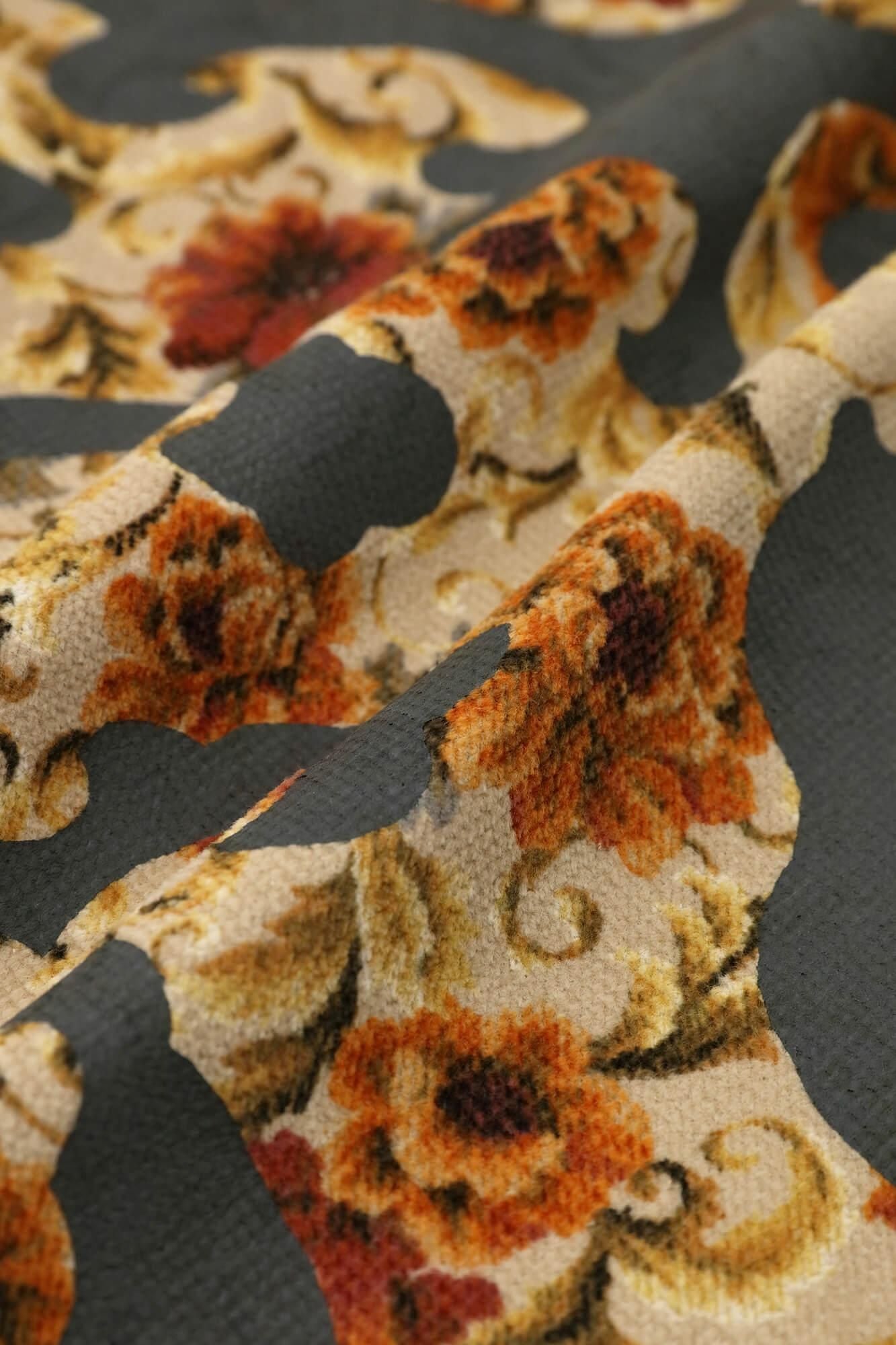 Corduroy Hanten Long-sleeved Jacket with Lining / Chinese Flower and Raging Billows