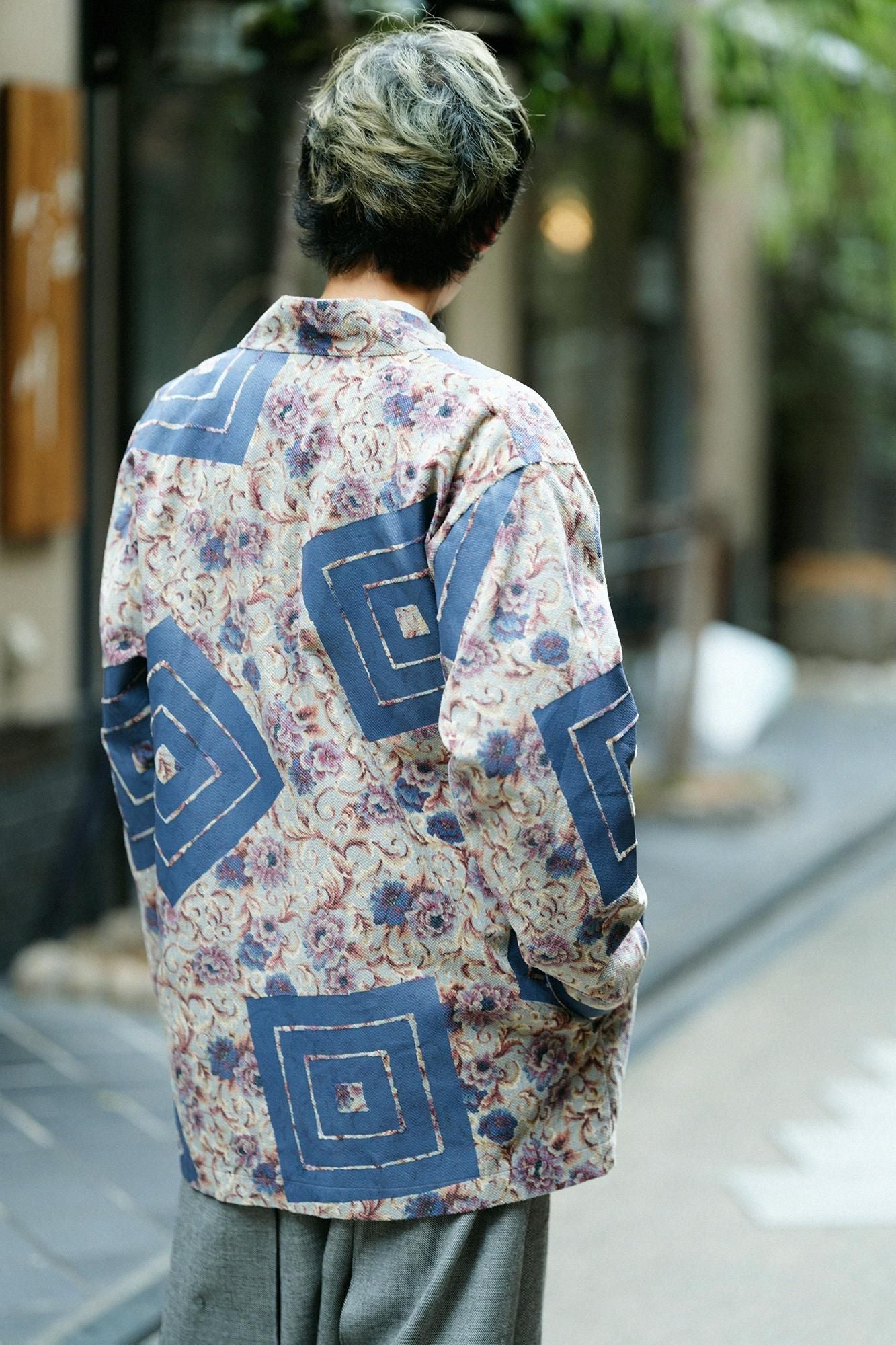 Corduroy Hanten Long-sleeved Jacket with Lining / Chinese Flower with Yamaohako
