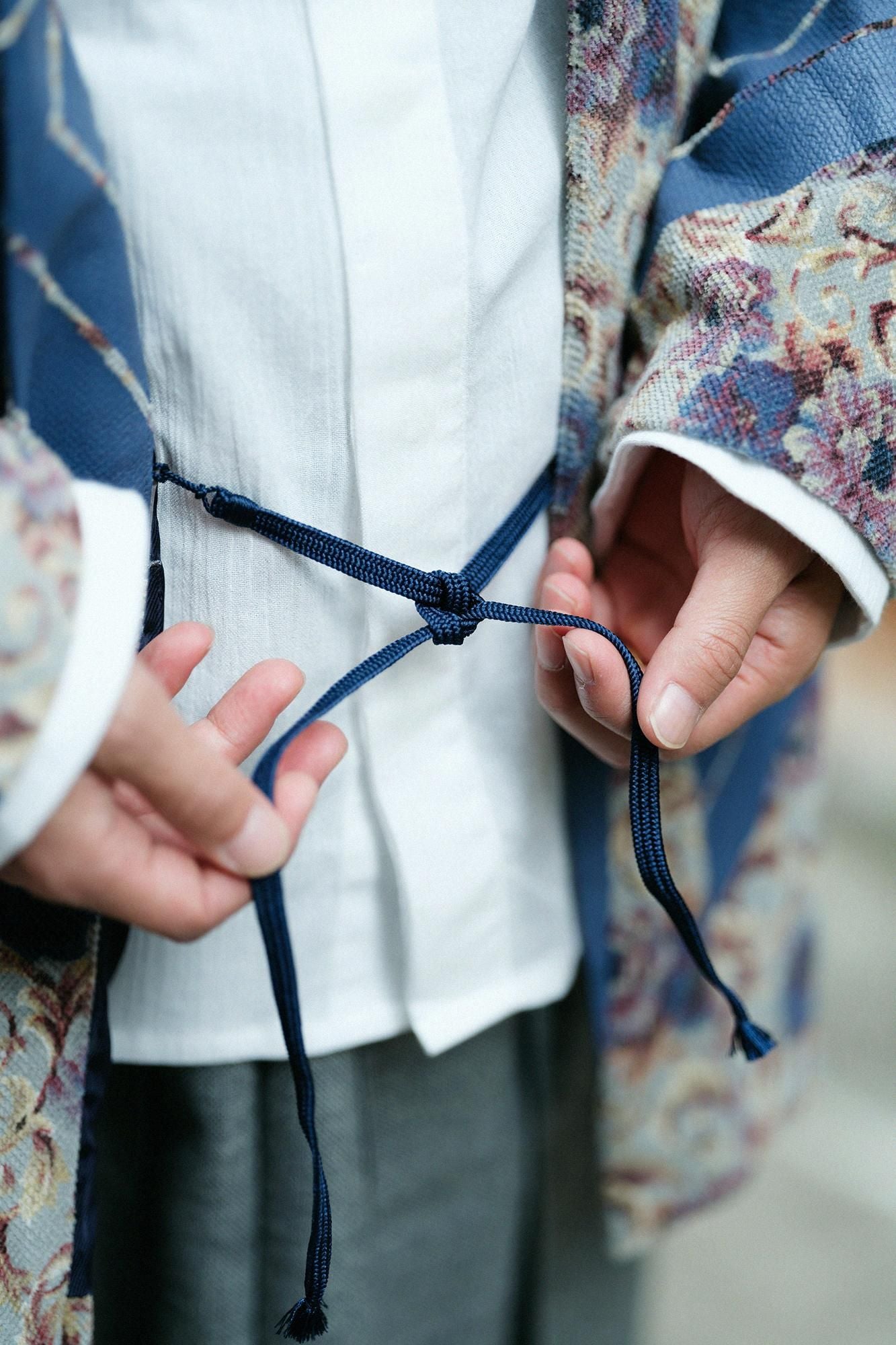 Corduroy Hanten Long-sleeved Jacket with Lining / Chinese Flower with Yamaohako