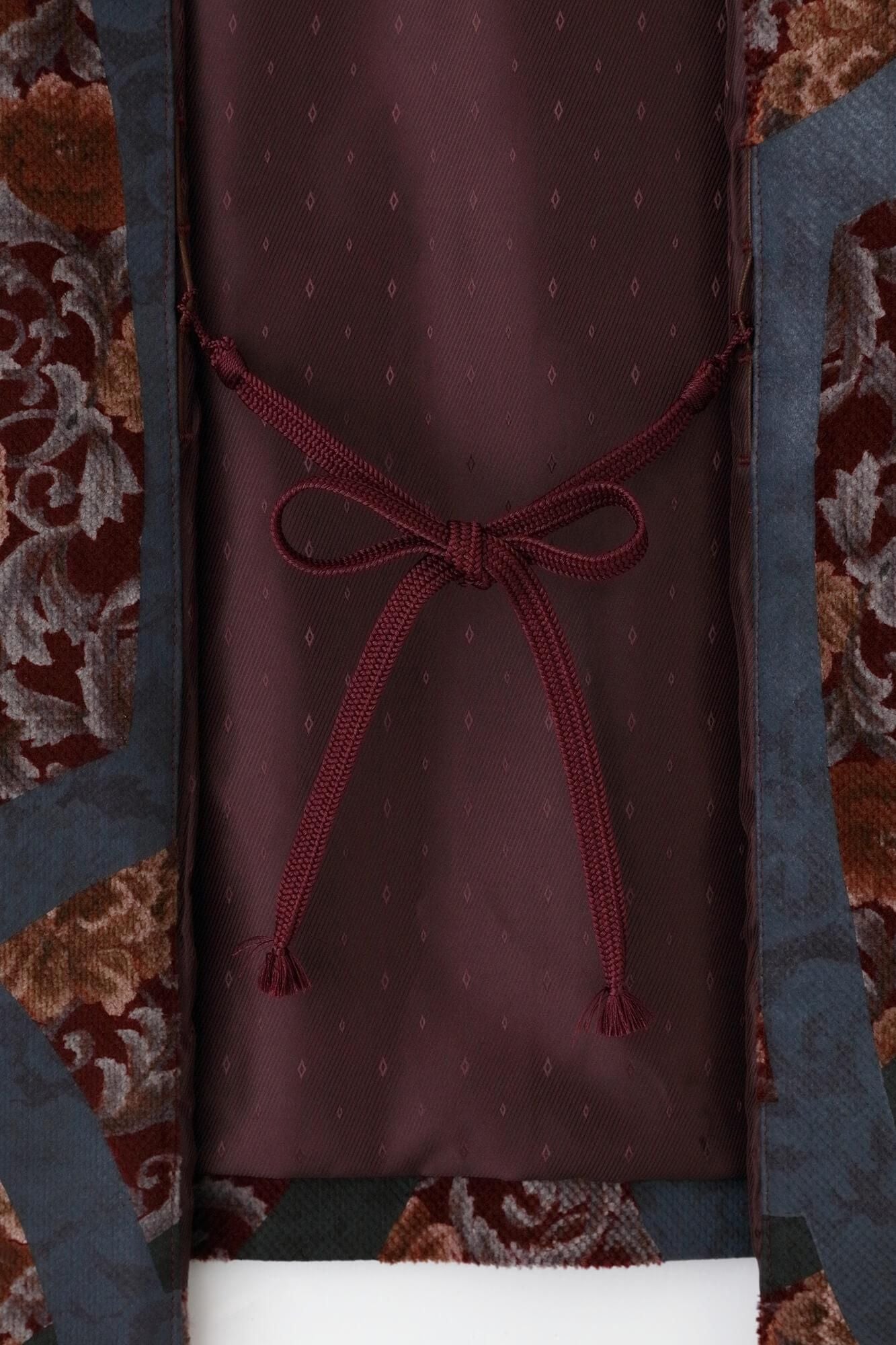 Corduroy Hanten Long-sleeved Jacket with Lining / Chinese Flower Waterfall