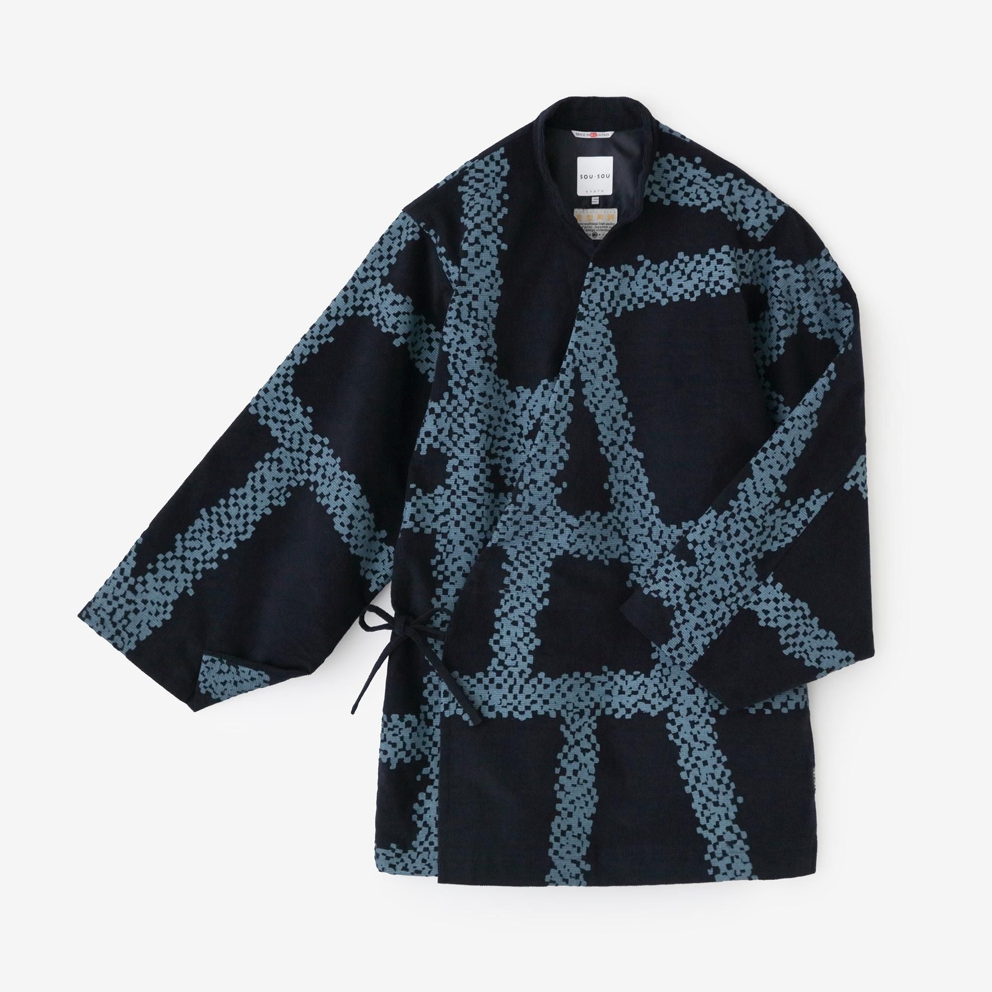 伊勢木綿 20/20 麻混 手柄作務衣（たかみさむえ）／濡羽色（ぬれ