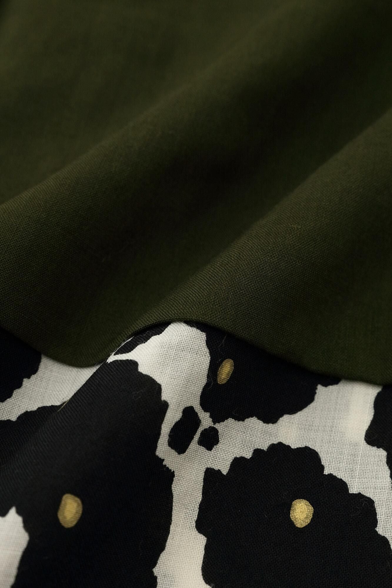 毛斯綸開襟帶和服袖襯衫/綠色×花裝飾