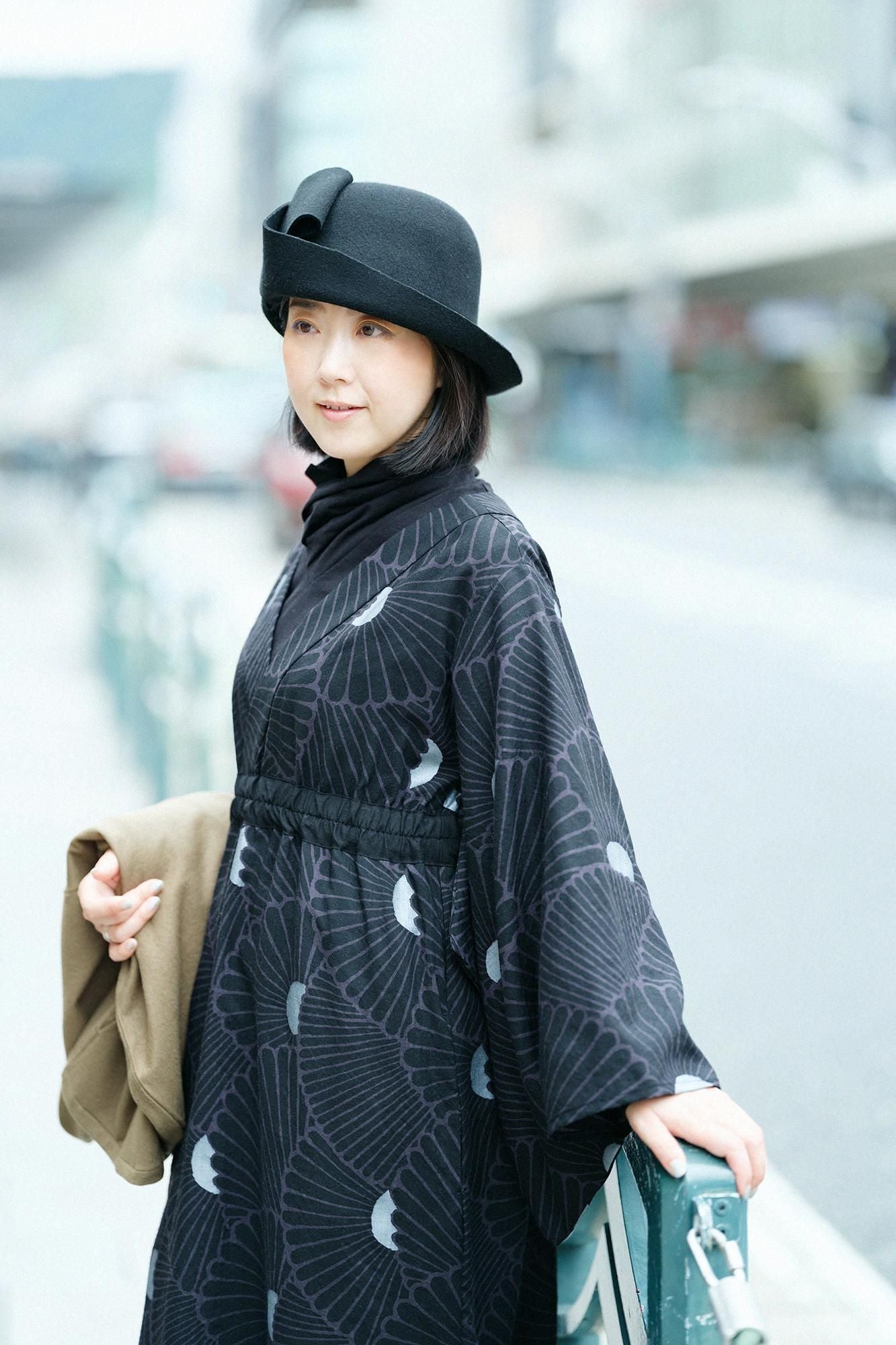 毛斯綸 和服形洋裝／菊扇