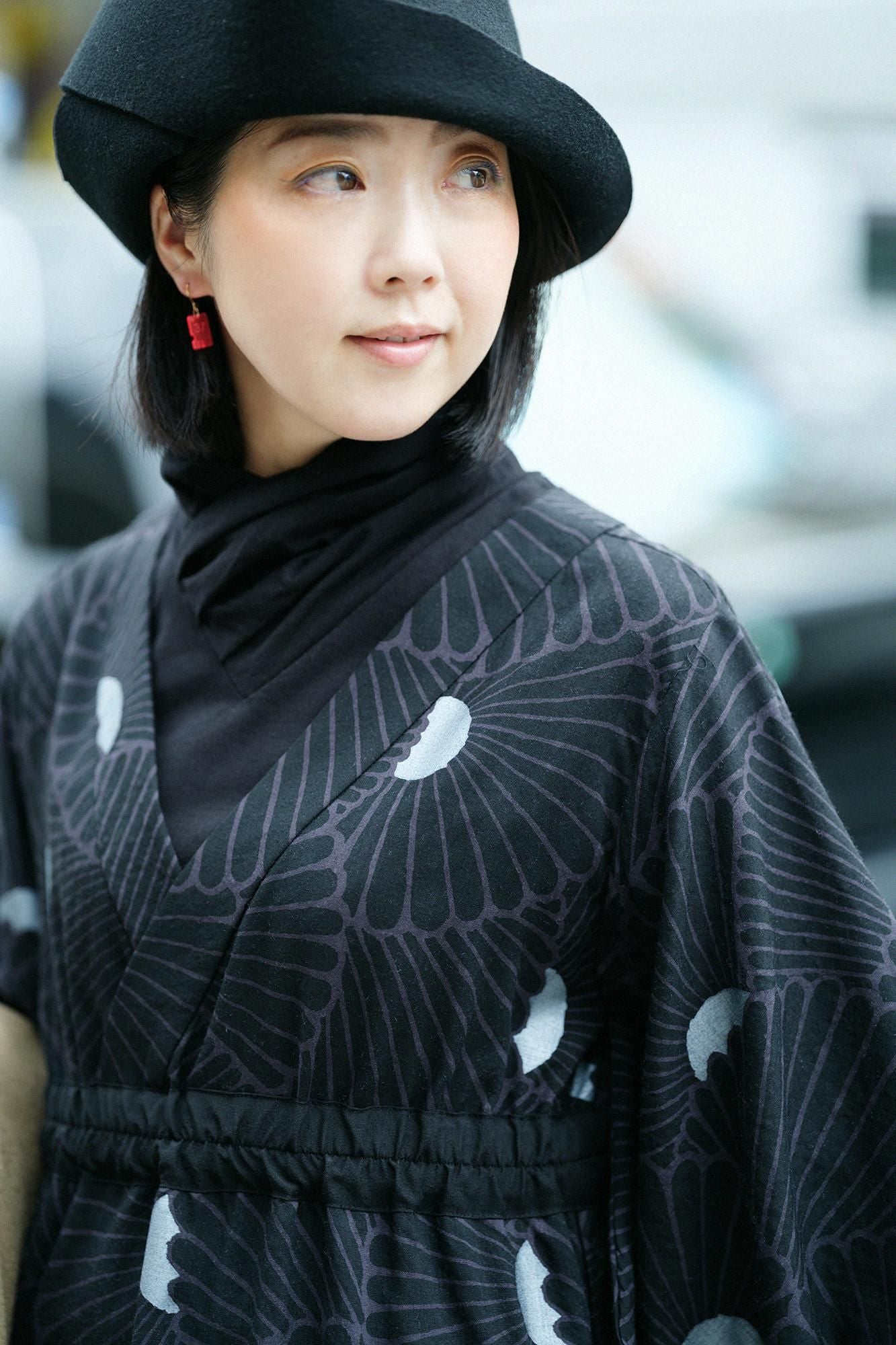 毛斯綸 和服形洋裝／菊扇