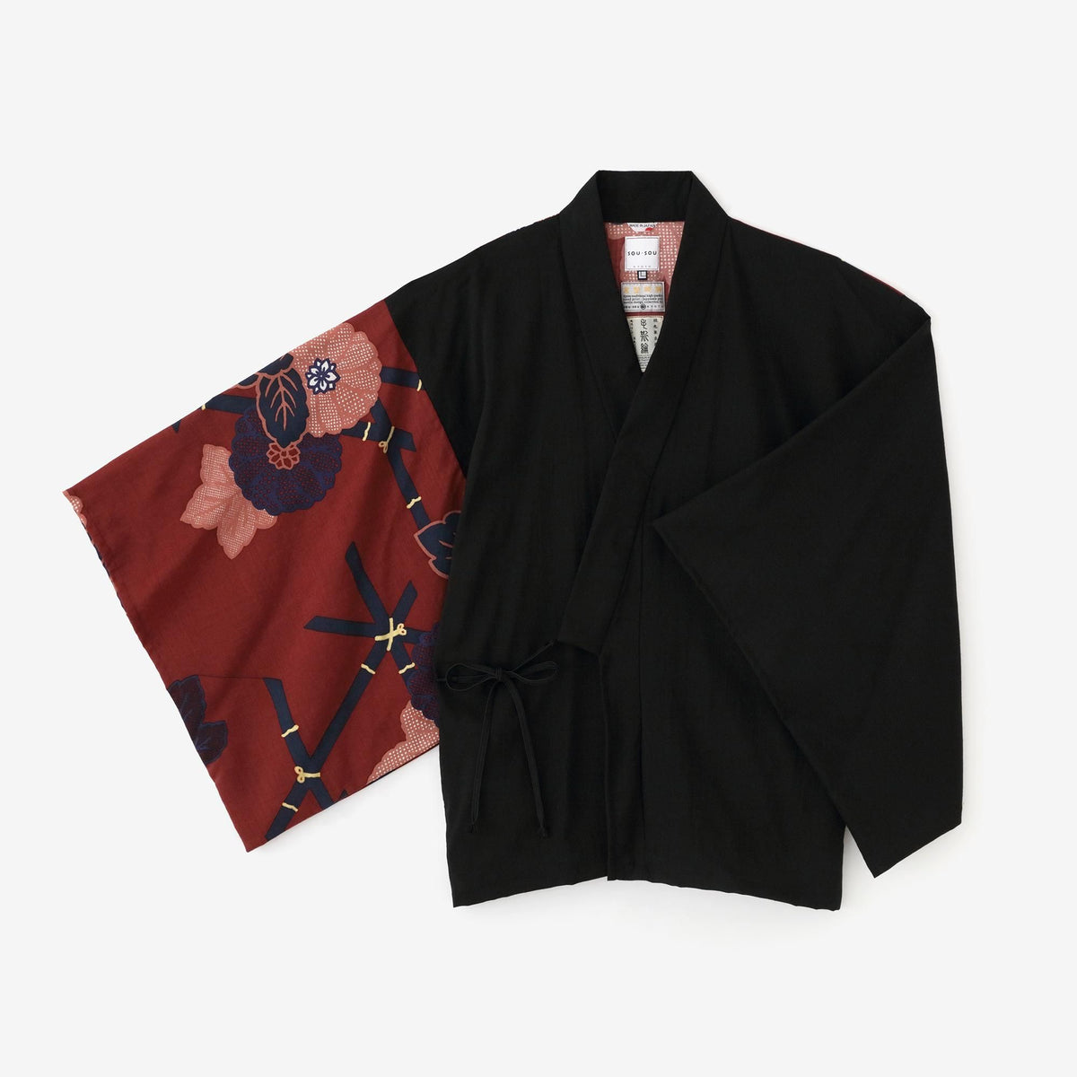 SOU・SOU モスリン角袖風靡 片身替わり/濃灰×北斎神奈川沖浪裏　Mサイズ SOU・SOU モスリン角袖風靡 片身替わり/濃灰×北斎神奈川沖浪裏 M