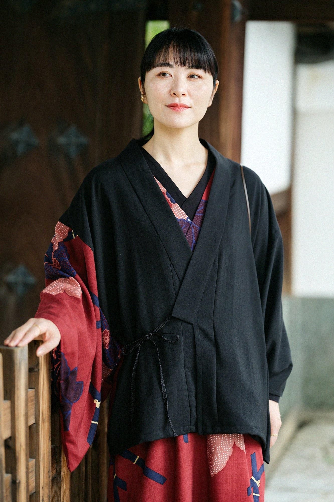 SOU・SOU モスリン角袖風靡 片身替わり/濃灰×北斎神奈川沖浪裏　Mサイズ SOU・SOU モスリン角袖風靡 片身替わり/濃灰×北斎神奈川沖浪裏 M