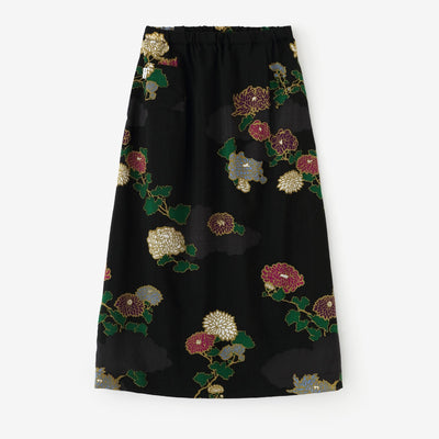 Muslin Wool Long Skirt / Kumodori with Chrysanthemum