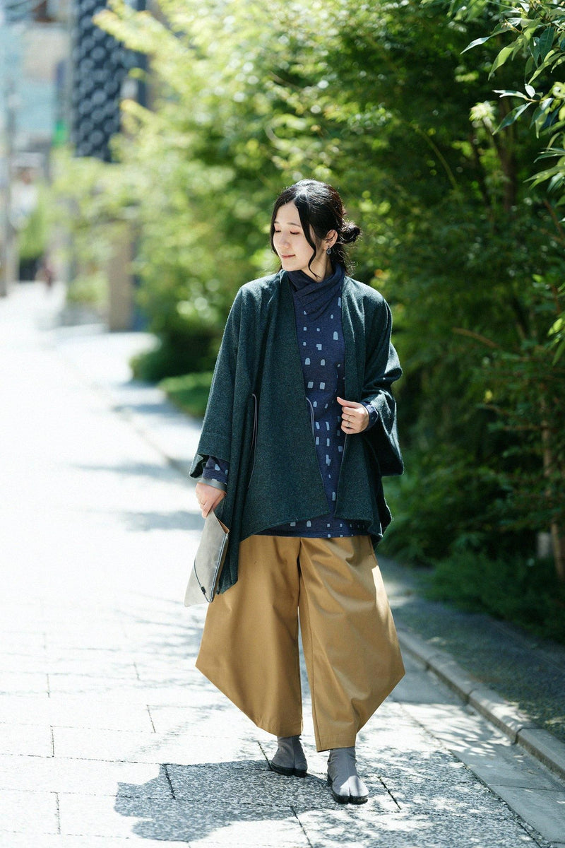 混紡 平針織 高領上衣 長版 修身