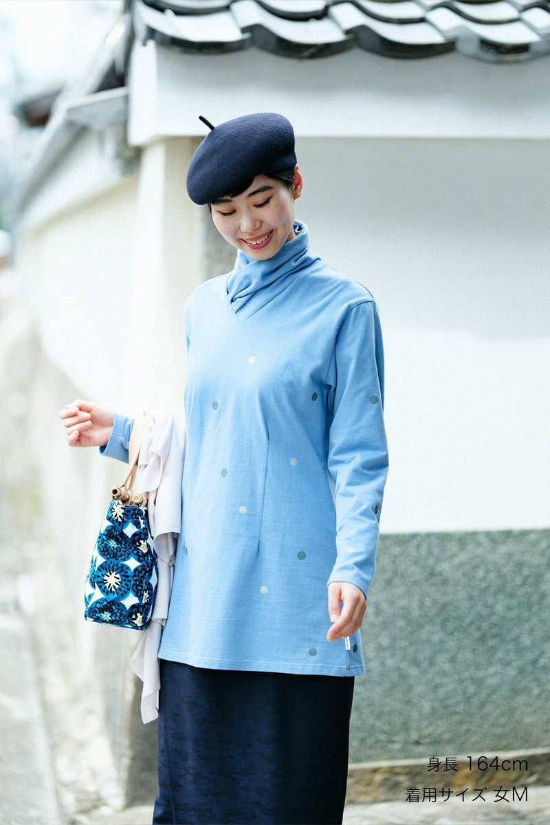 混紡 平針織 高領上衣 長版 修身