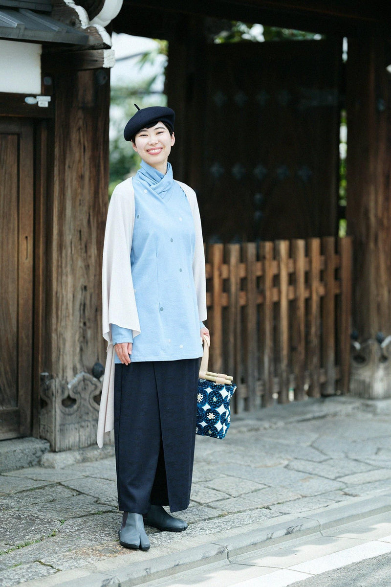 混紡 平針織 高領上衣 長版 修身