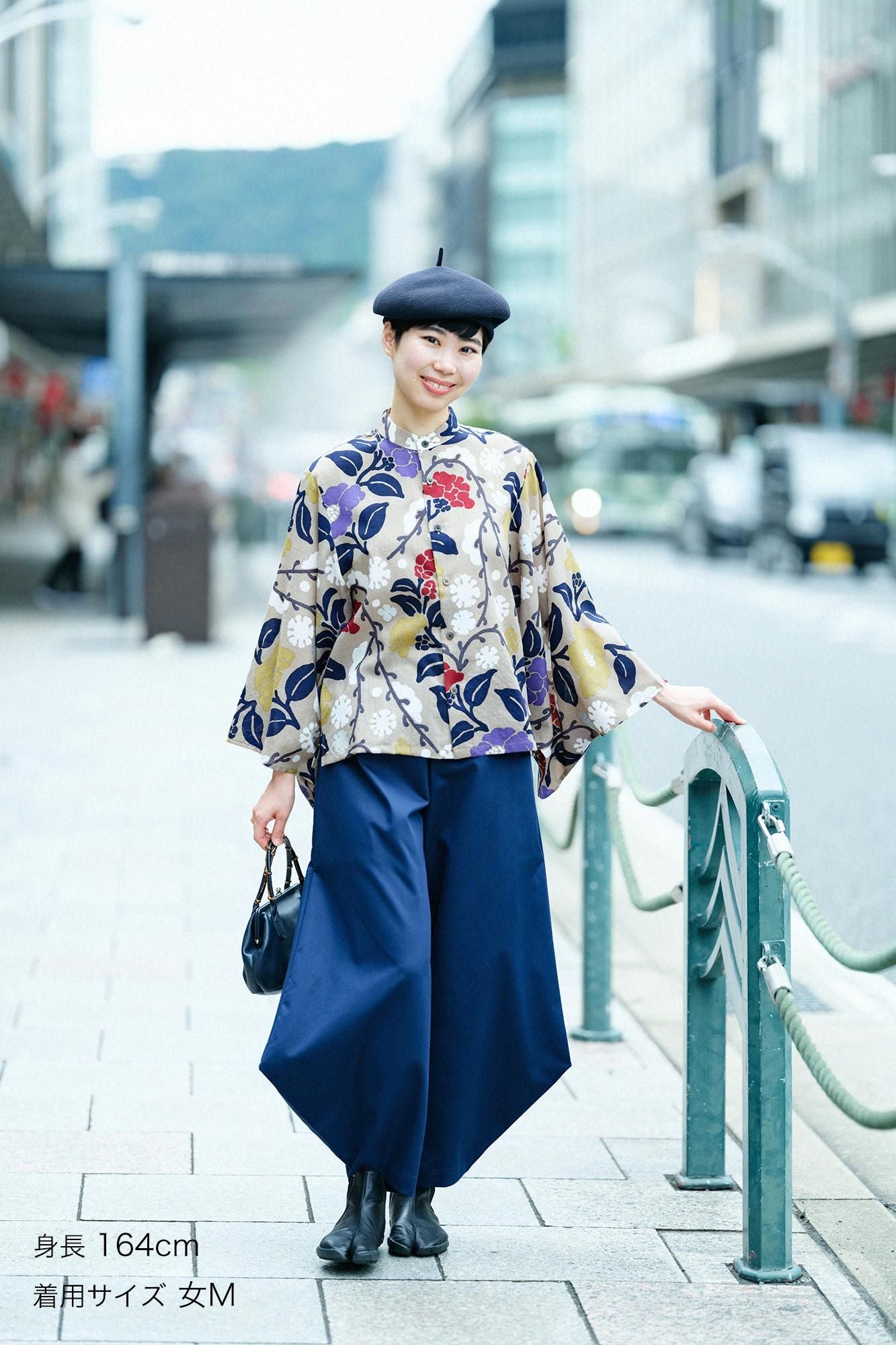 毛斯綸和服袖 襯衫/雪柳與椿