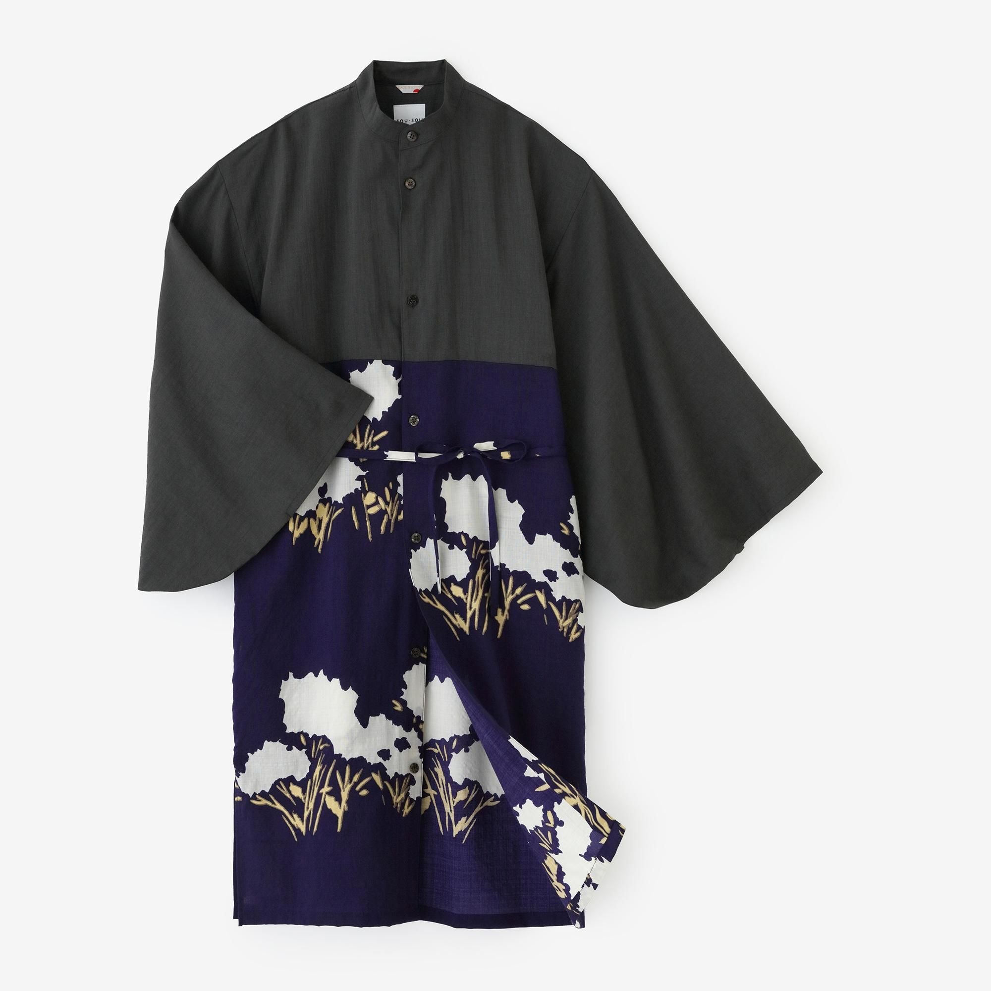 SOU・SOU★美品★薙刀被風★二重織★普通丈★袷★SO-SU-U★濃灰 薙刀被風 袷