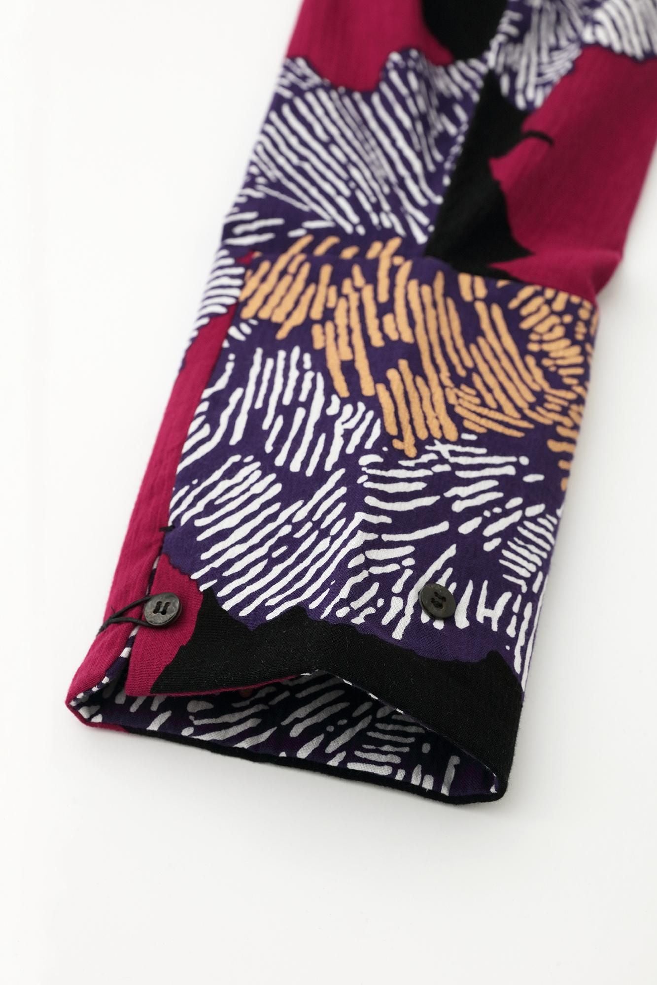 高島縮棉 20/20立領筒形袖襯衫/芍薬 燈火