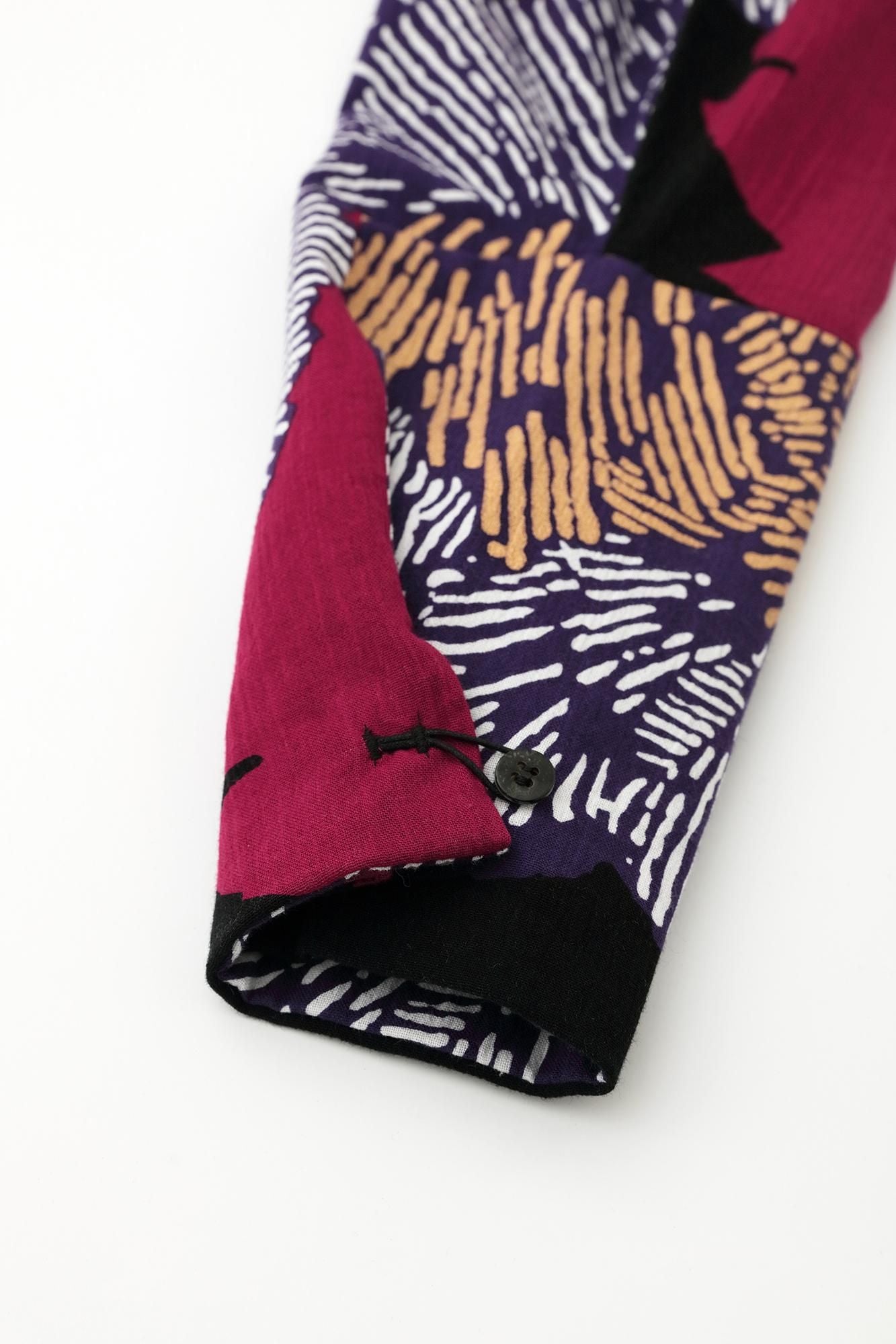 高島縮棉 20/20立領筒形袖襯衫/芍薬 燈火