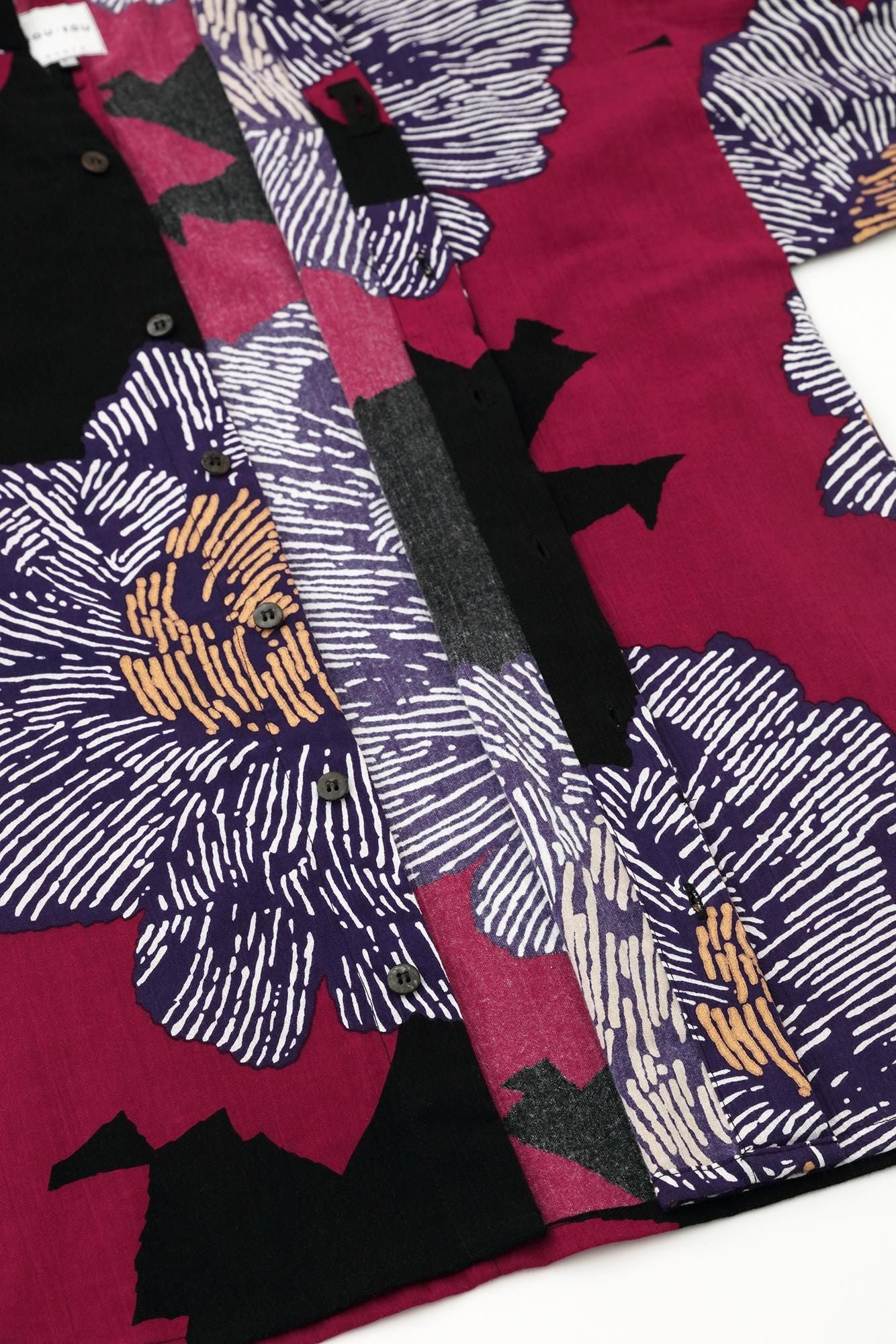 高島縮棉 20/20立領筒形袖襯衫/芍薬 燈火