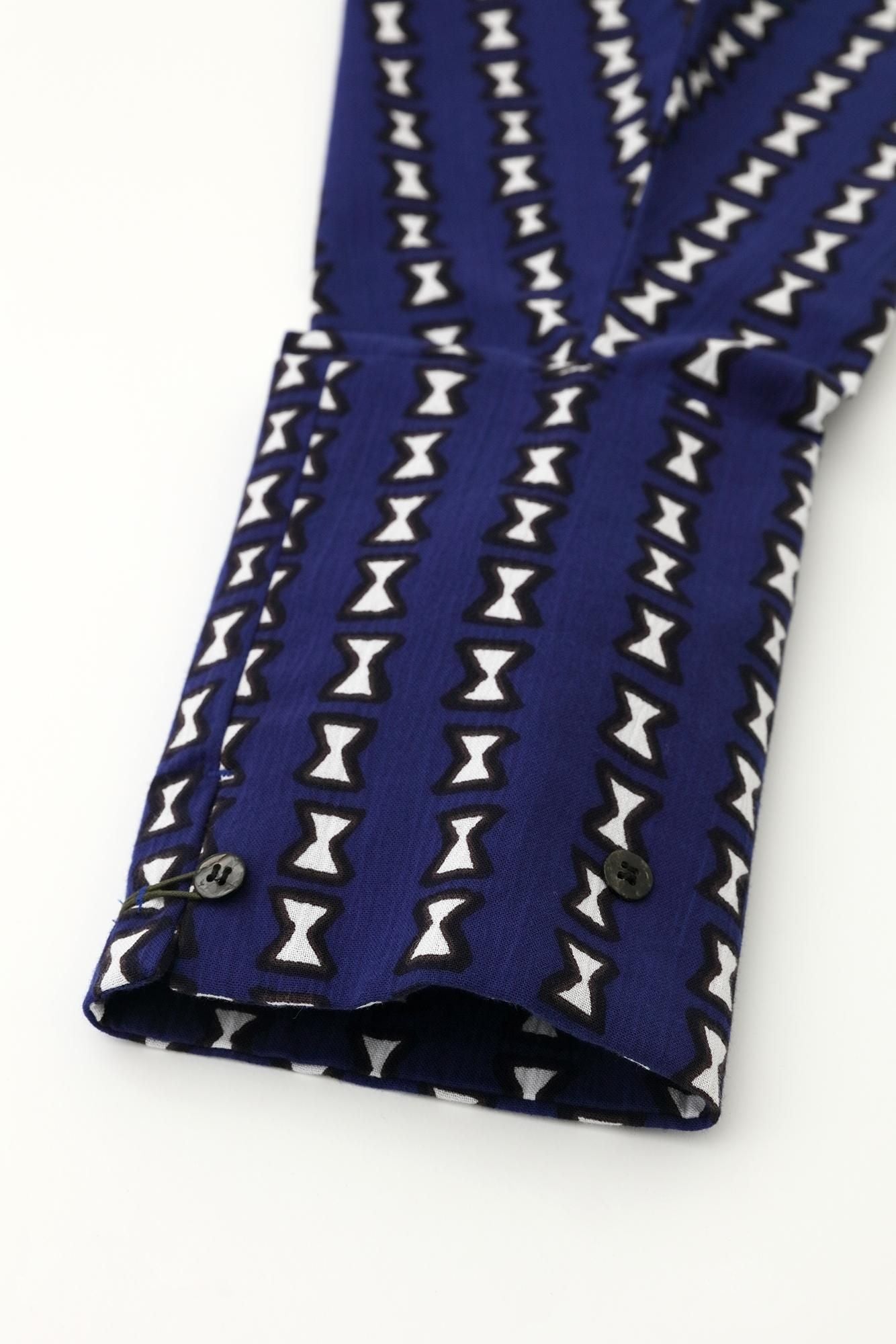 Chizimi Cotton 20/20 Band Collar Tight-sleeved Kimono Shirt / Chikiri