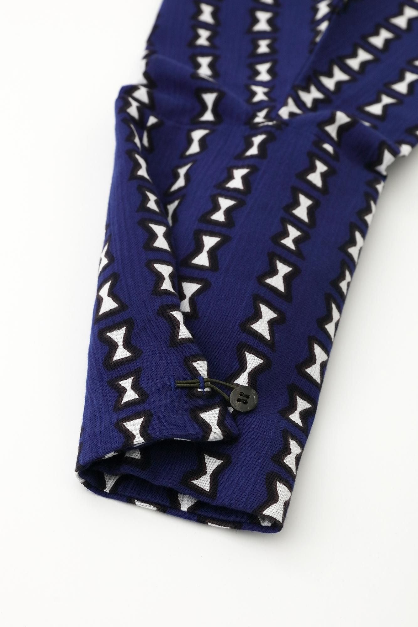 Chizimi Cotton 20/20 Band Collar Tight-sleeved Kimono Shirt / Chikiri