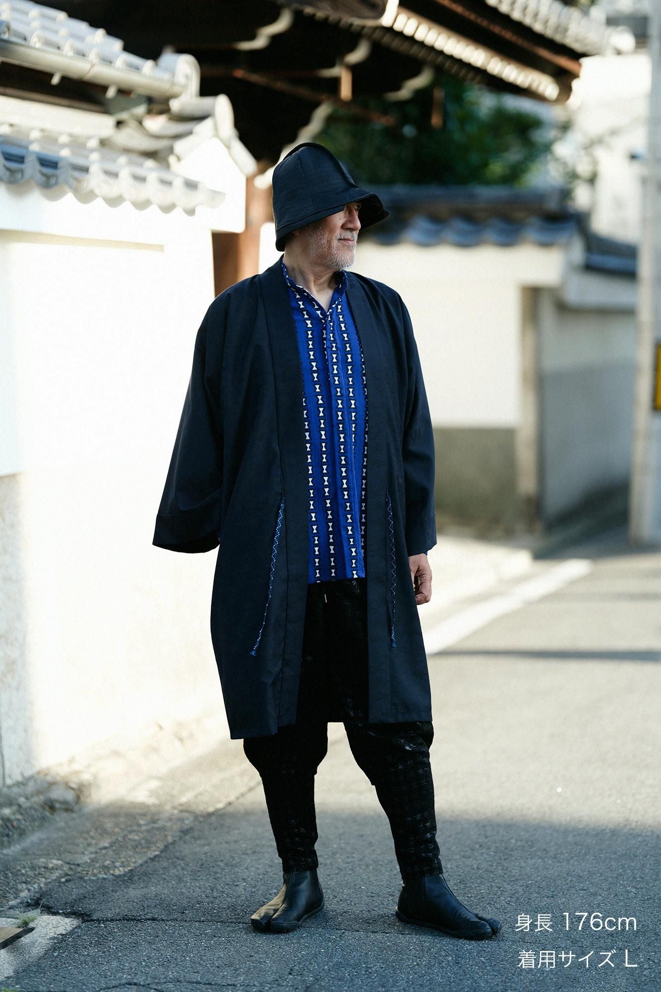 Chizimi Cotton 20/20 Band Collar Tight-sleeved Kimono Shirt / Chikiri