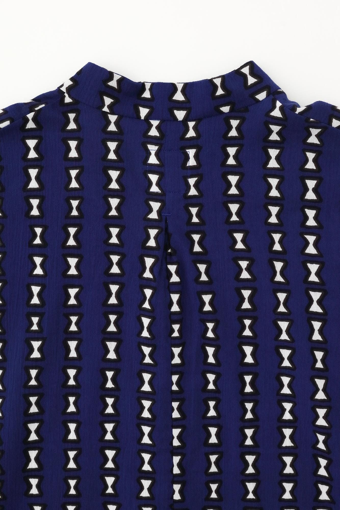 Chizimi Cotton 20/20 Band Collar Tight-sleeved Kimono Shirt / Chikiri