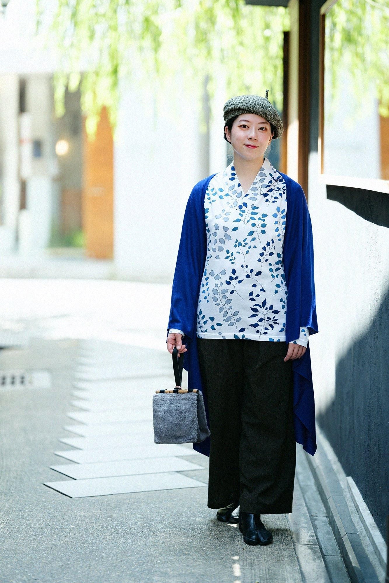 真絲混紡擬寶珠 貝蕾帽／煤竹色