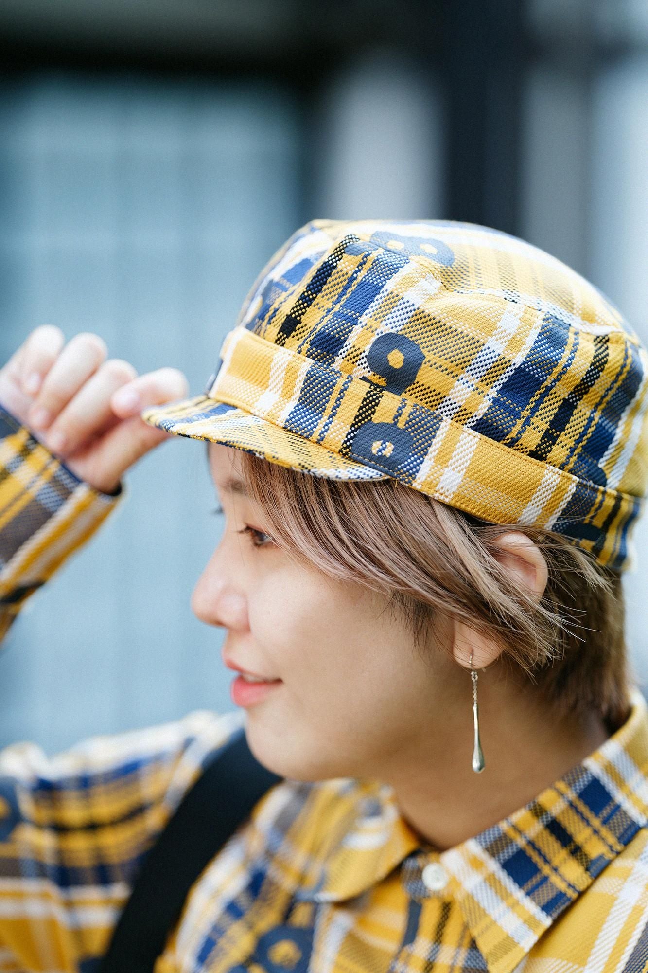 E7 キタダケソウ ヘビーツイルチェック BIKE ワークキャップ／SO-SU-U 黄金色