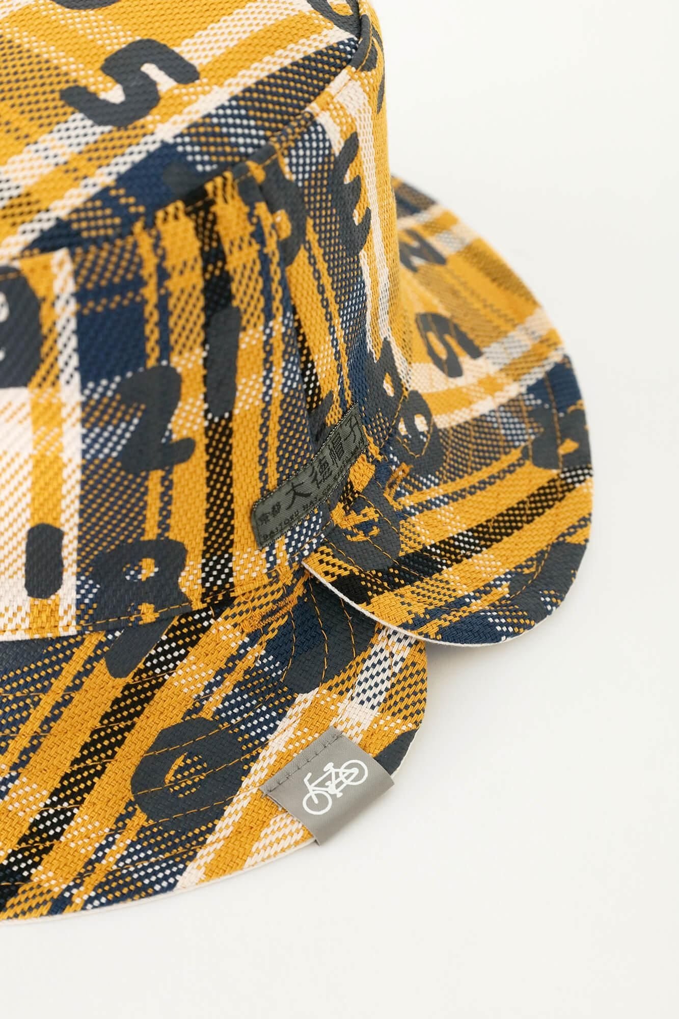 重斜纹检查可逆自行车帽/so-su-u kon（kon）顶部和底部（ka）金色