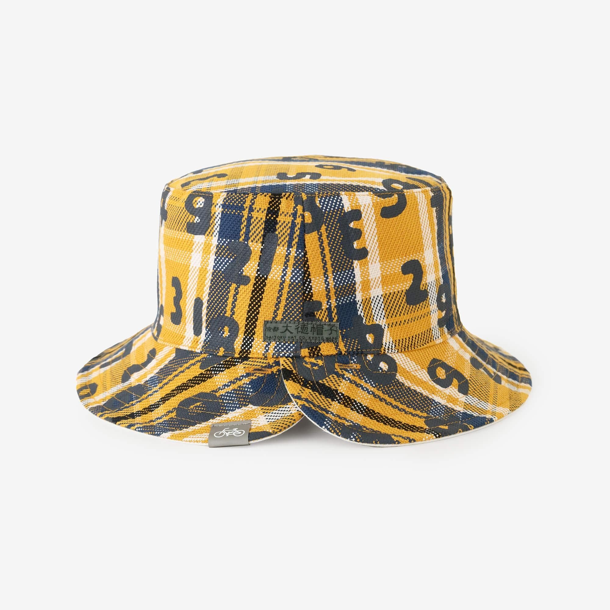 重斜纹检查可逆自行车帽/so-su-u kon（kon）顶部和底部（ka）金色