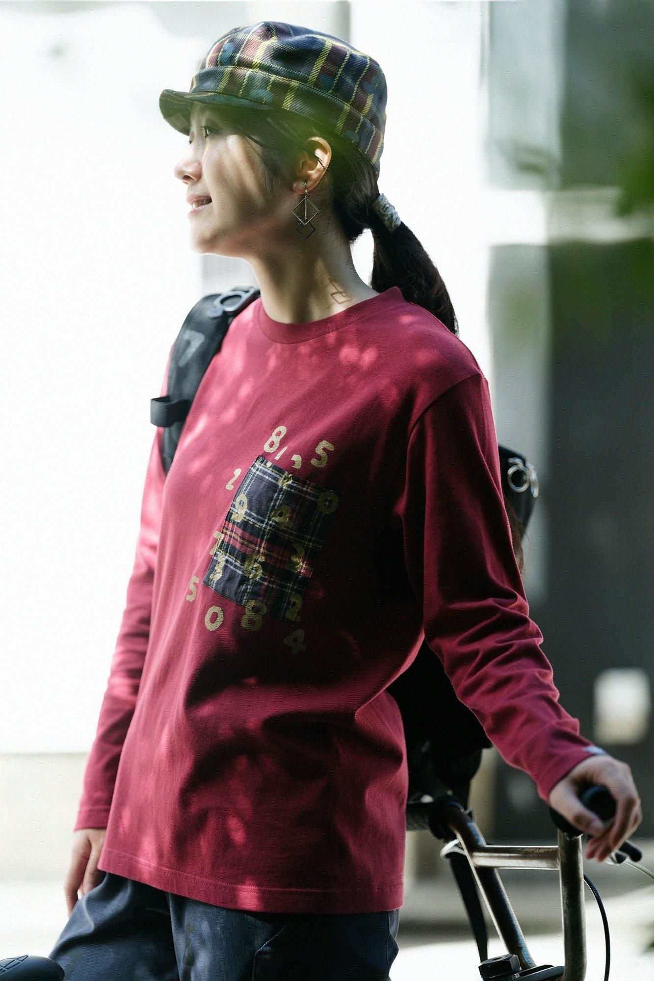 長袖 口袋T-shirt [5.6]/酒紅色x SO-SU-U十數 昆