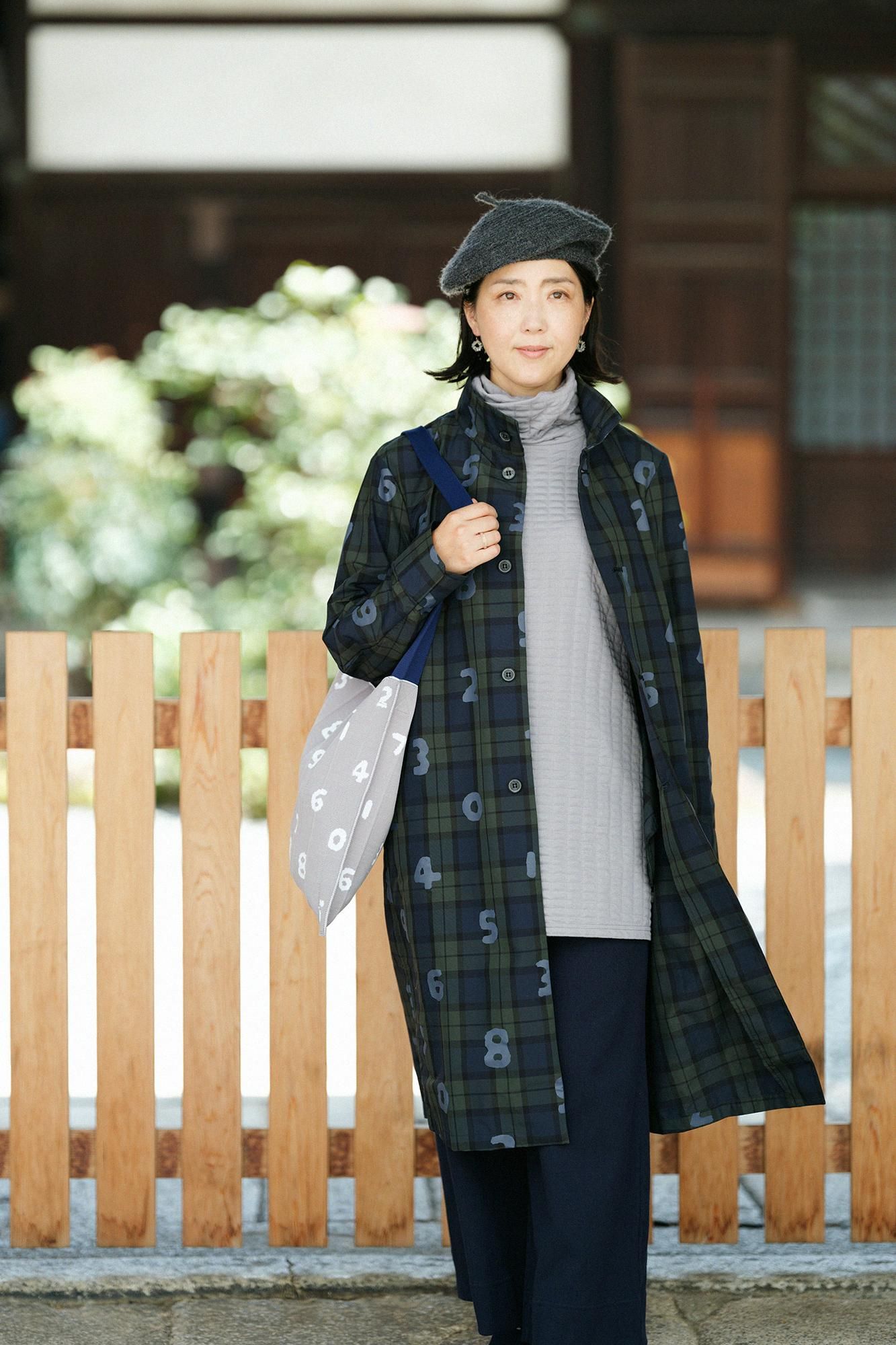 絎縫針織造型高領上衣L/S長版上衣/灰色