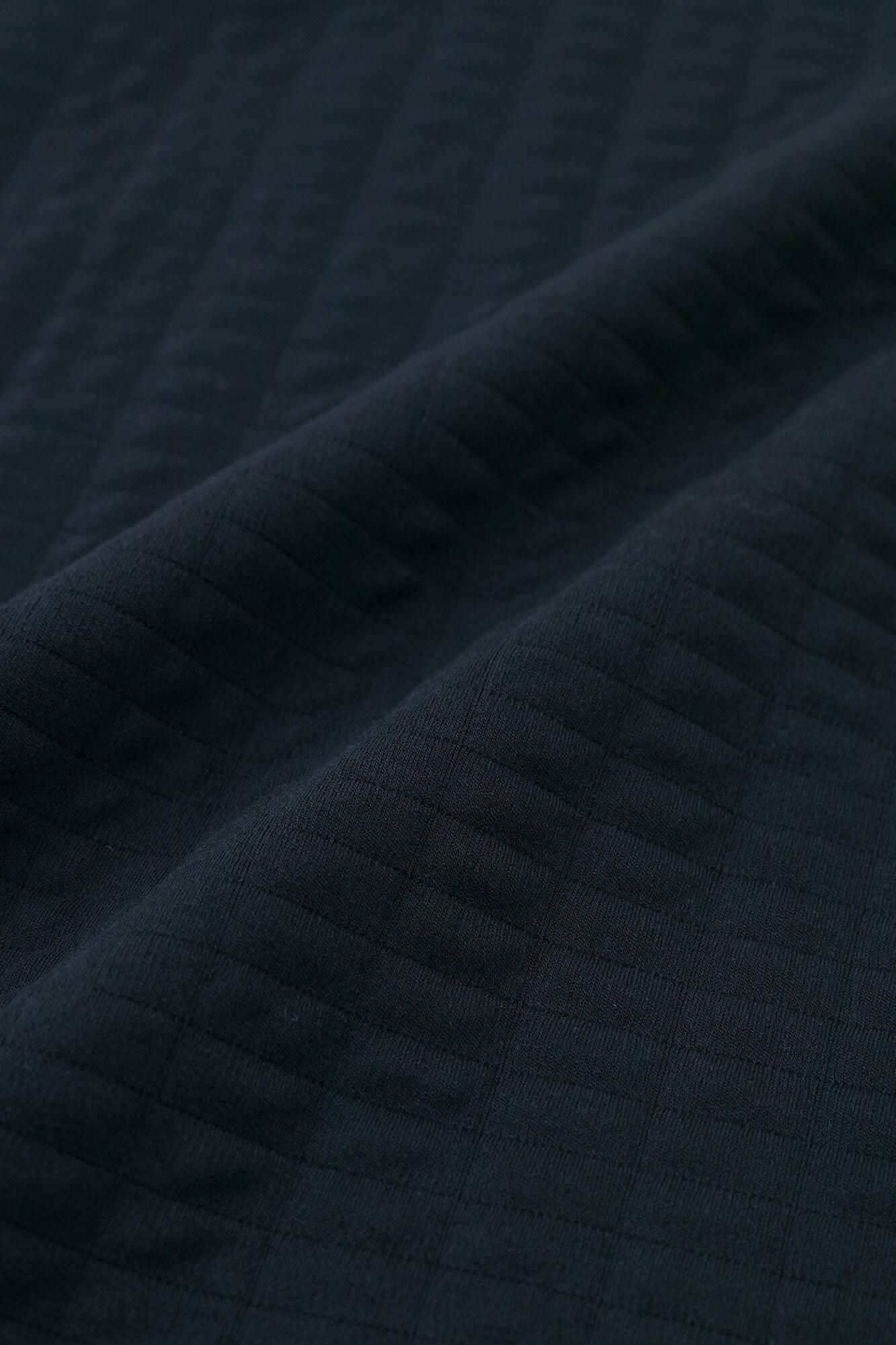 絎縫針織造型高領上衣L/S長版上衣/深藍色