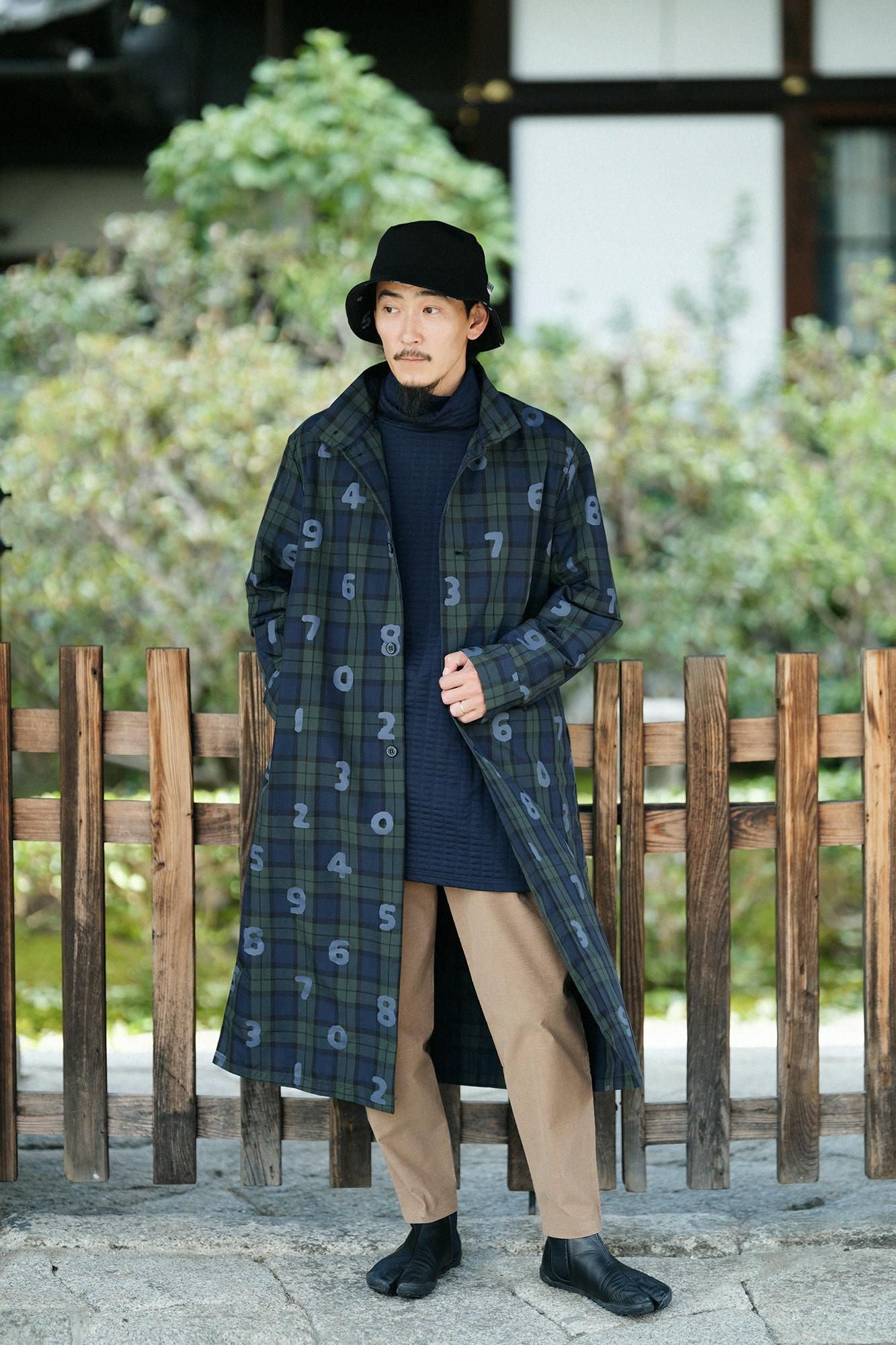 絎縫針織造型高領上衣L/S長版上衣/深藍色