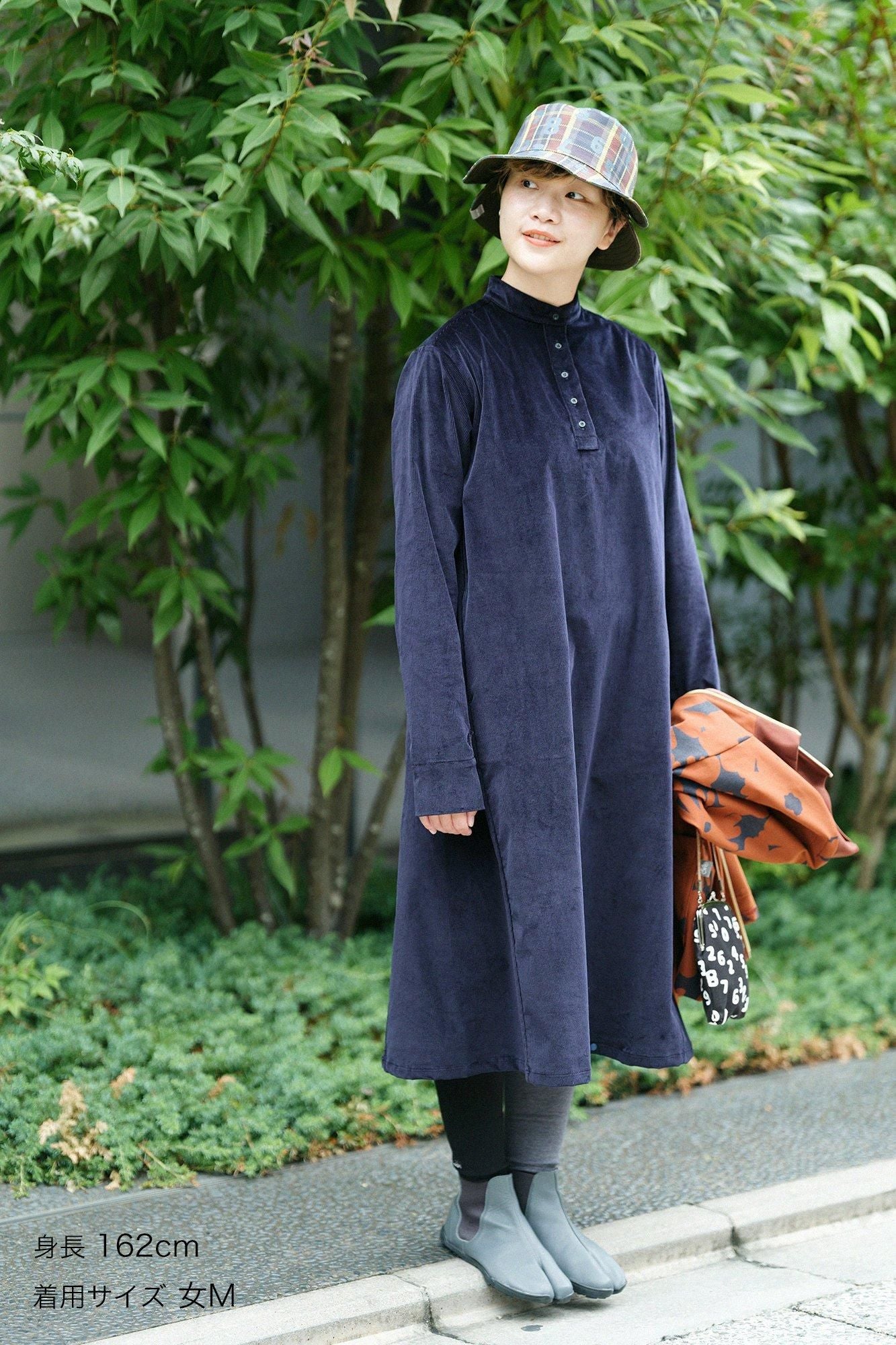 彈性燈芯絨BIKE 連身裙/深藍