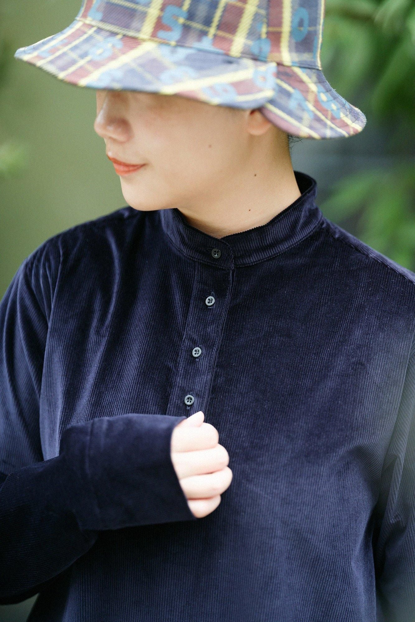 彈性燈芯絨BIKE 連身裙/深藍