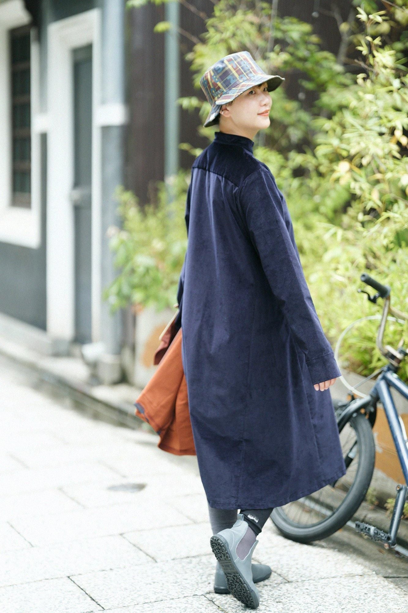 彈性燈芯絨BIKE 連身裙/深藍