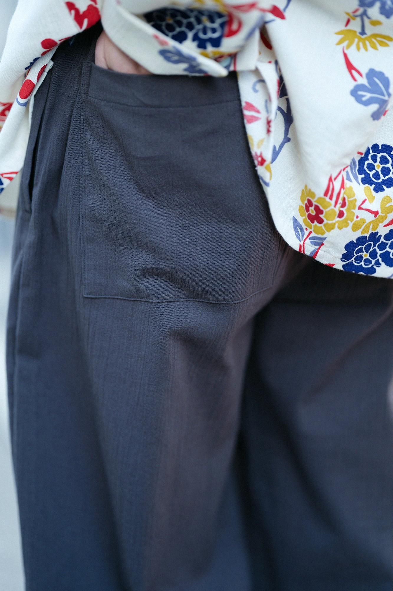 高島縮 20/20 作務衣（さむえ） 下／濃灰（こいはい）