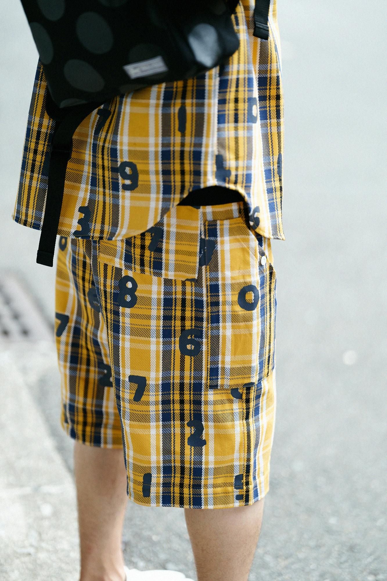 [filet uniquement] Short BIKE à carreaux en sergé épais/jaune x SO-SU-U