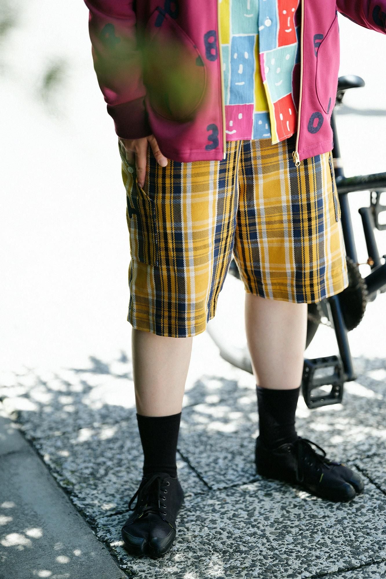 [filet uniquement] Short BIKE à carreaux en sergé épais/jaune x SO-SU-U