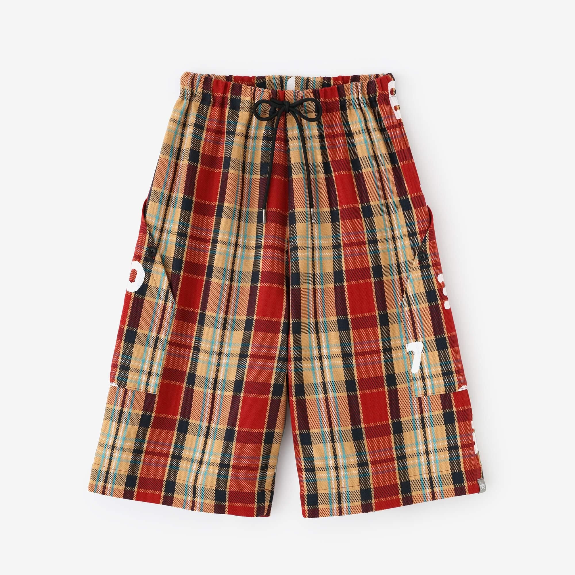 【仅网络发售】重磅斜纹布格纹BIKE短裤/红色 x SO-SU-U