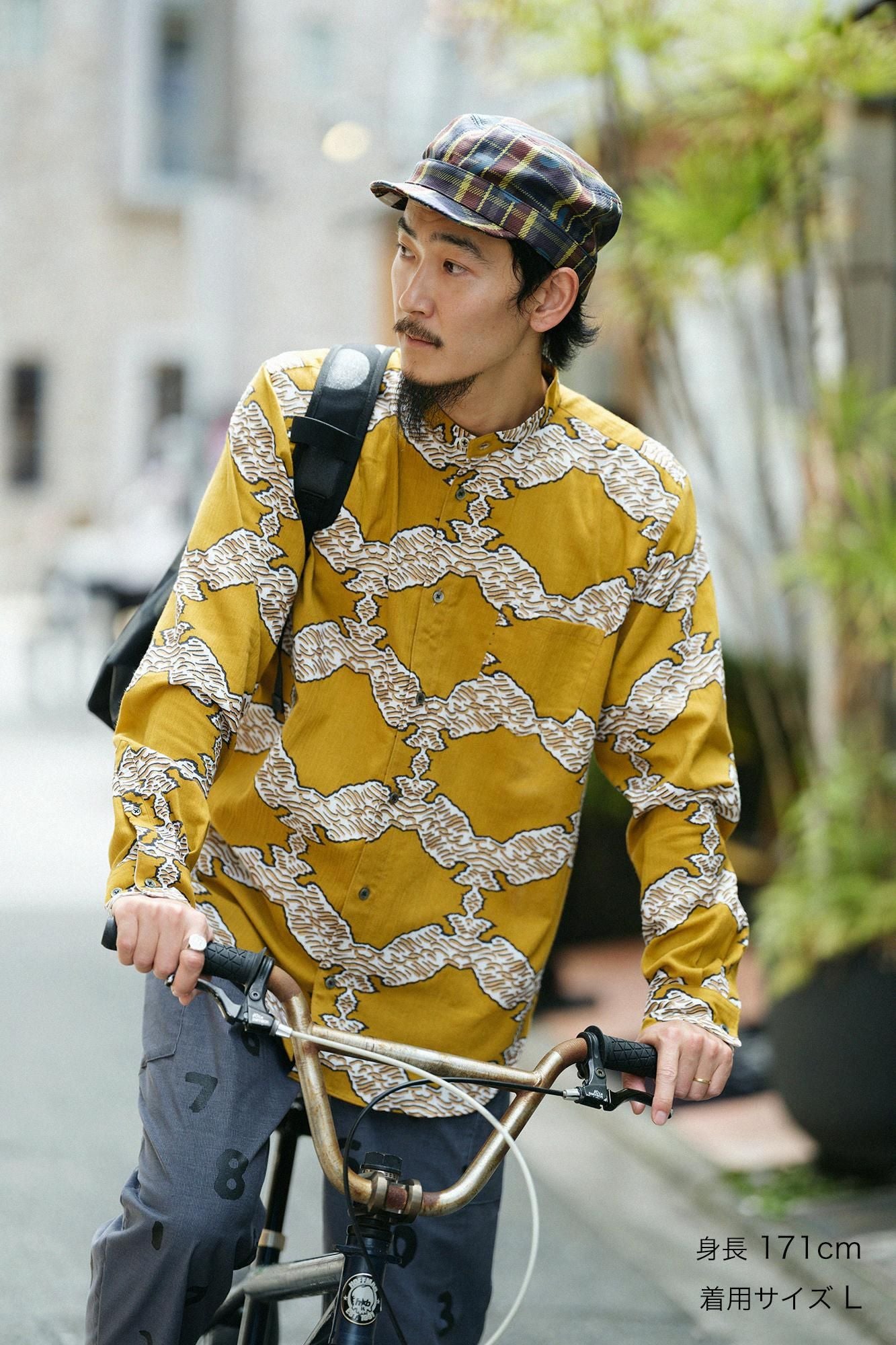 高島縮 20/20 スタンドカラーシャツ／武者七宝（むしゃしっぽう）