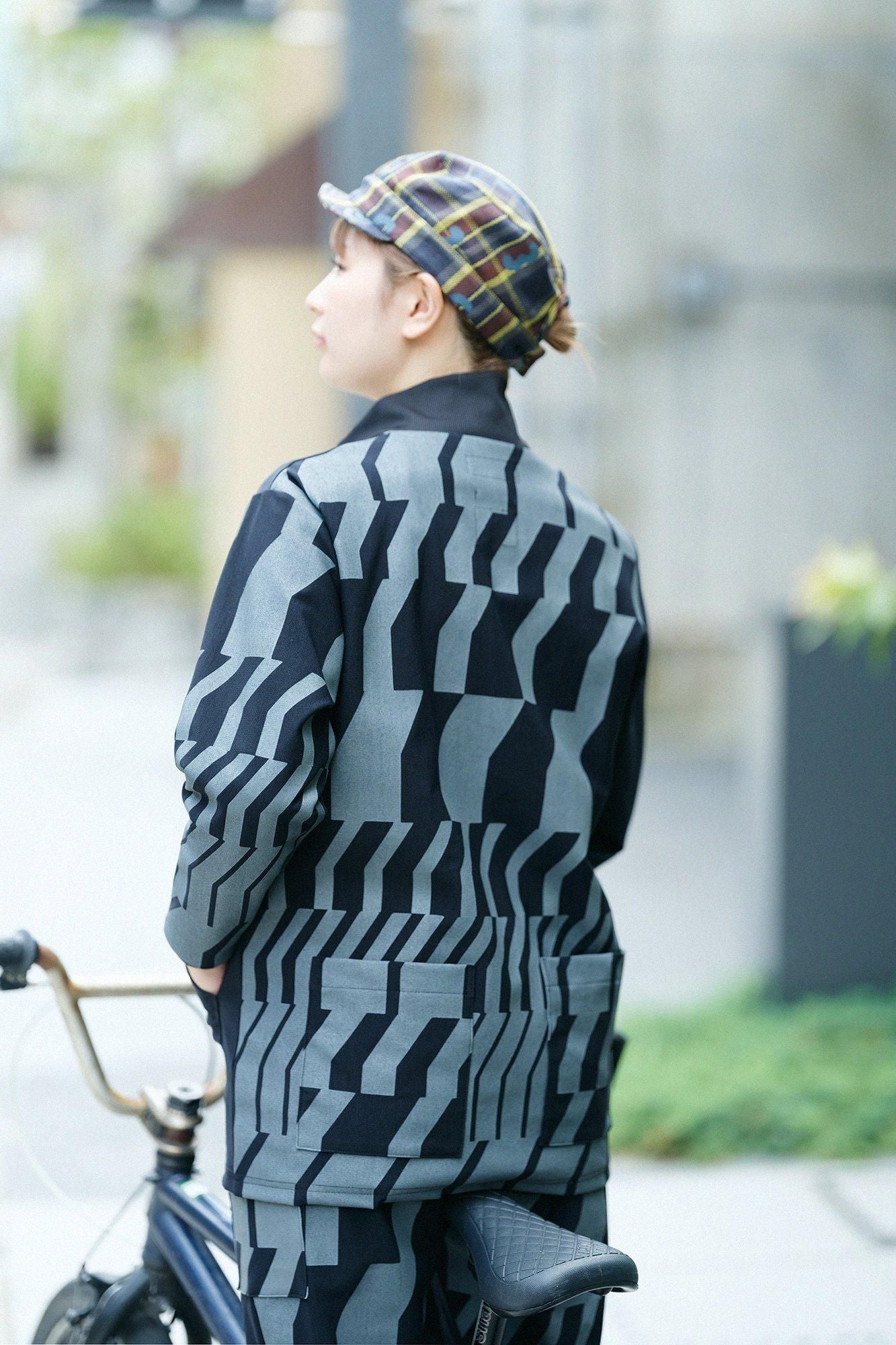 [仅网] 拉绒衬里针织衫 ZIP UP BIKE 夹克衫/黑色 x dandan