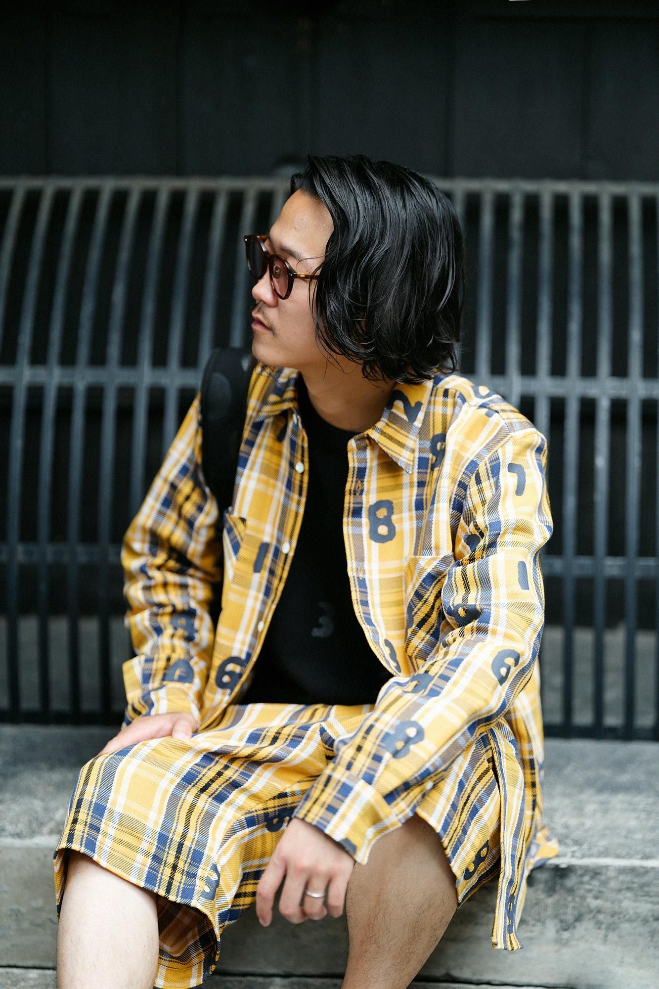 무거운 능직 체크 셔츠/SO-SU-U 노란색