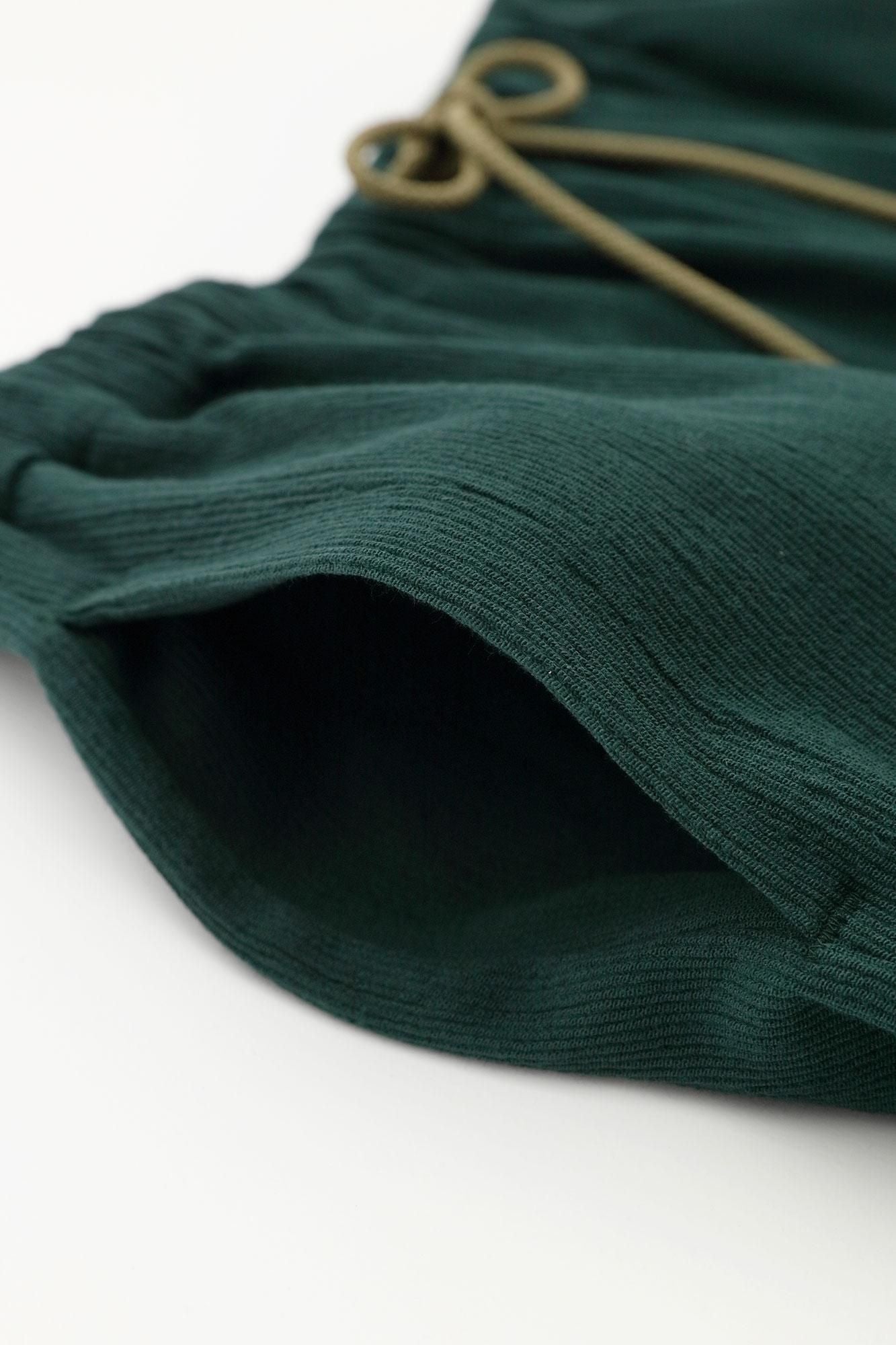 Chizimi Cotton 20/10 Pique Emboss Processed Wide Pants / Dark Green