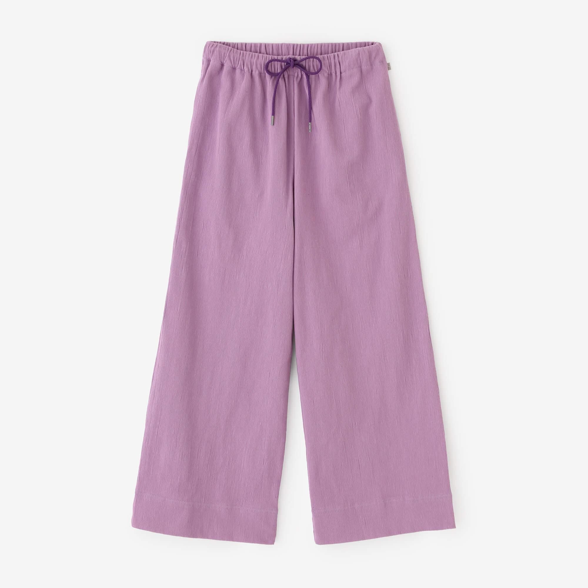 高島縮棉20/10 珠地型押加工闊腿褲/淺紫色