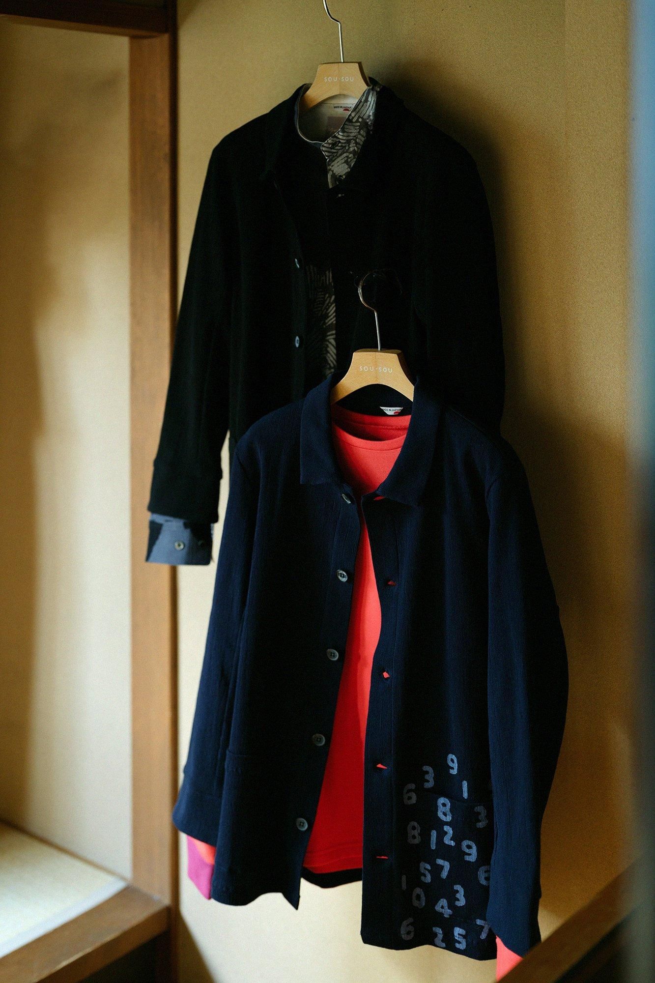 Chizimi Cotton 20/10 Emboss Processed Collar Jacket / Dark Blue