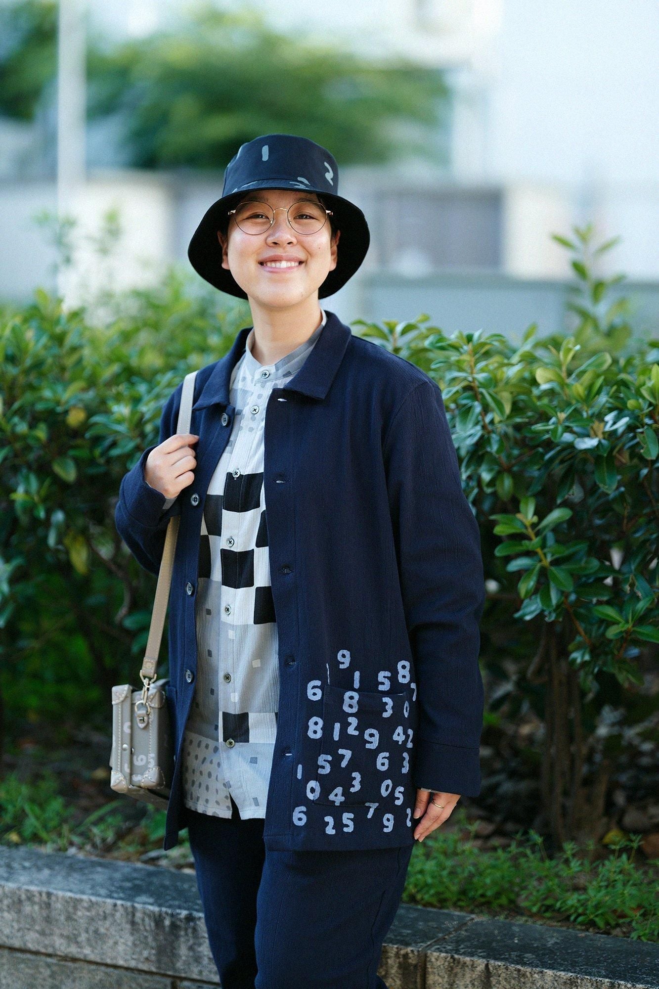 Chizimi Cotton 20/10 Emboss Processed Collar Jacket / Dark Blue